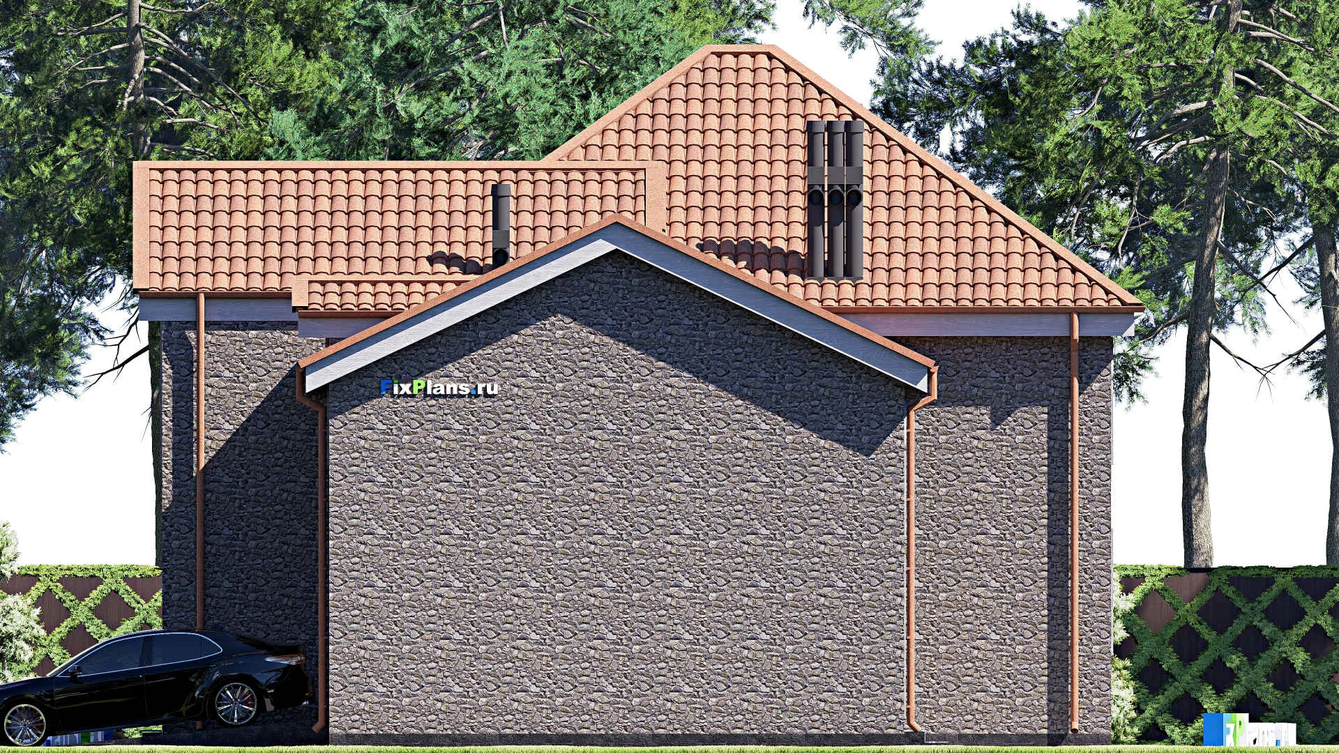 F-20186 - Планы двухэтажного дома 13 на 13, площадью 190 м² с гаражом на 1 машину и 3 спальнями