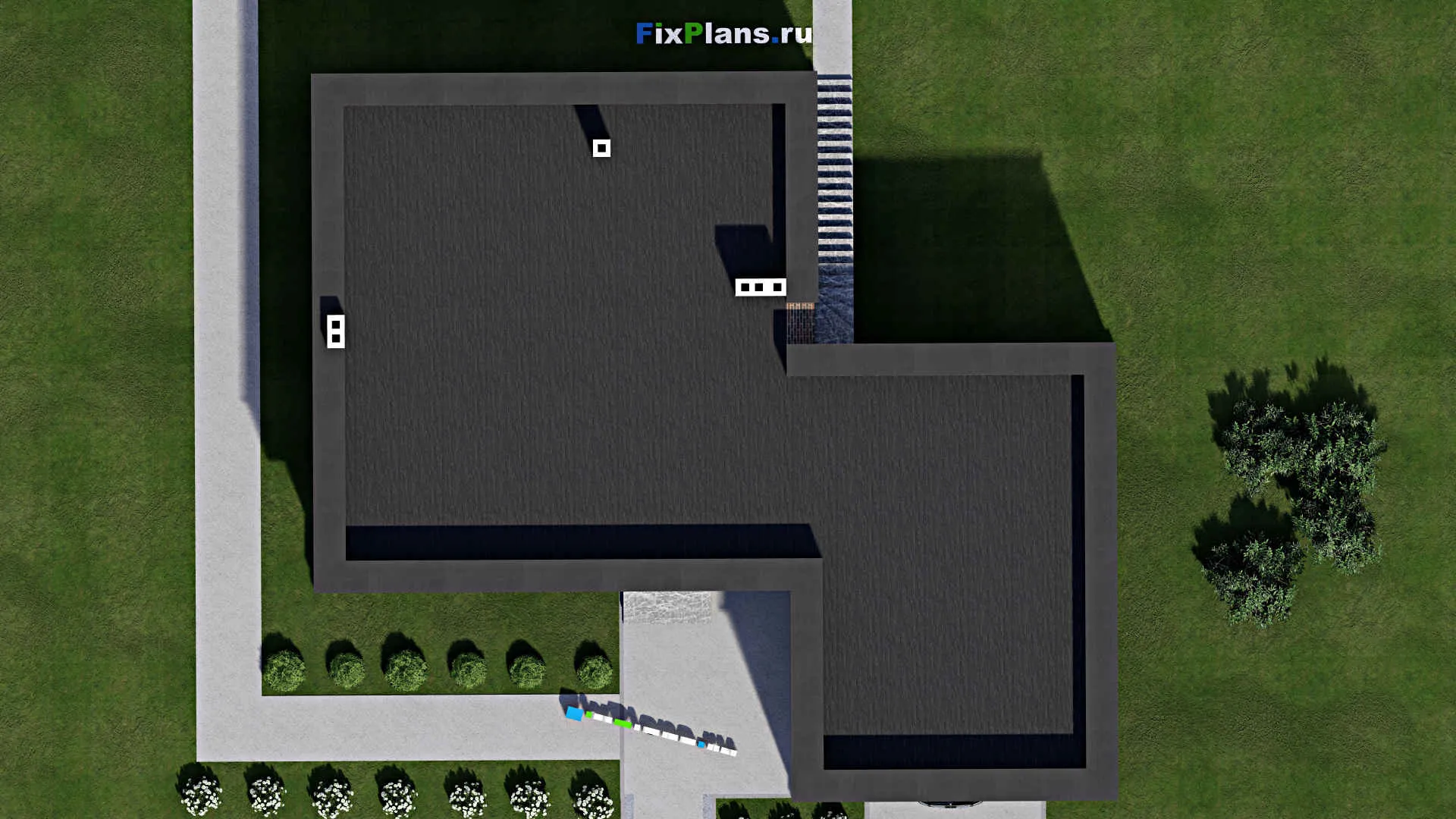 F-2456 - Проект одноэтажного дома 17 на 19, площадью 160 м² с гаражом на 2 машины и 2 спальнями