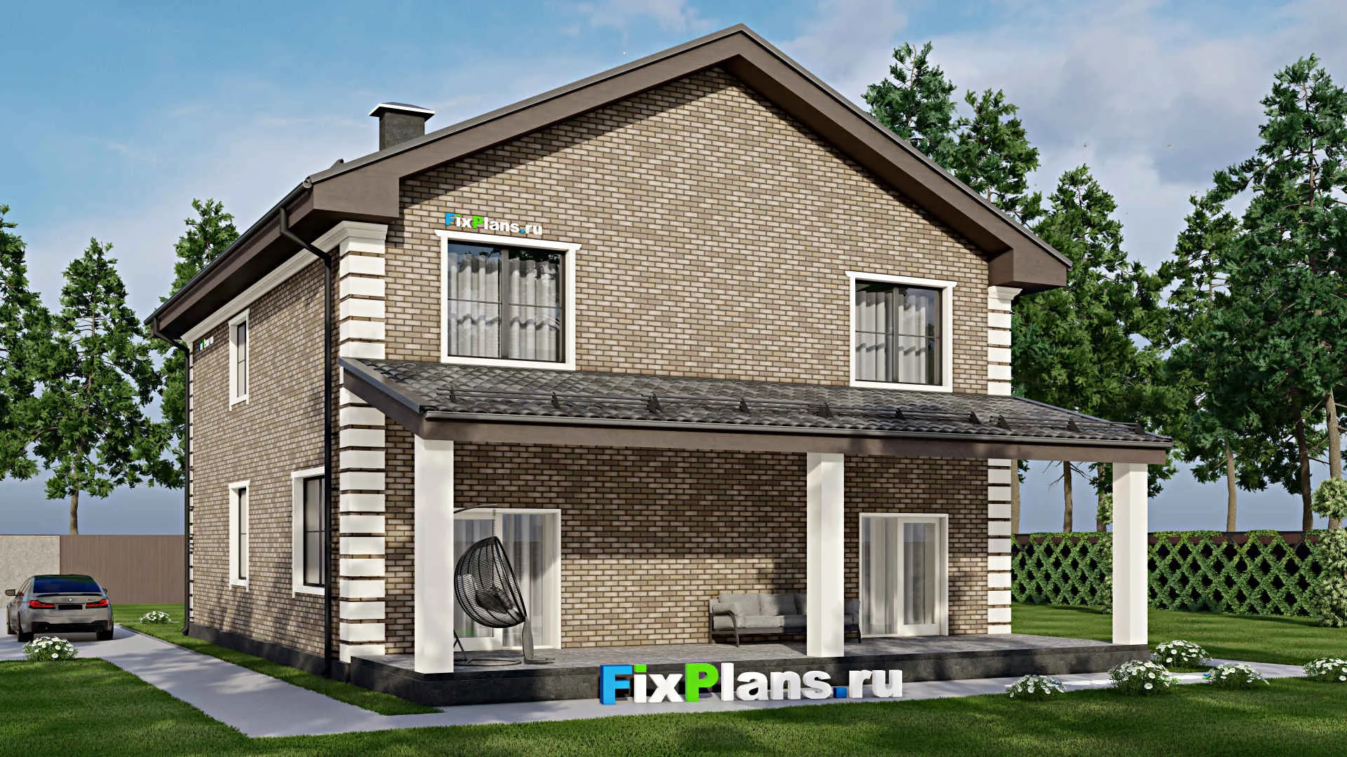 F-6155 - Проект двухэтажного дома 12 на 14, площадью 290 м² с террасой, балконом и 4 спальнями