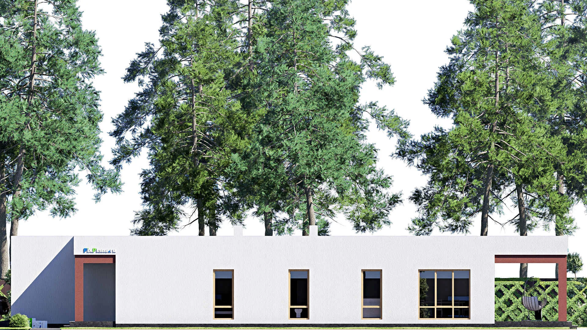 F-19070 - Проект одноэтажного дома 13 на 27, площадью 260 м² с террасой, гаражом на 1 машину и 4 спальнями