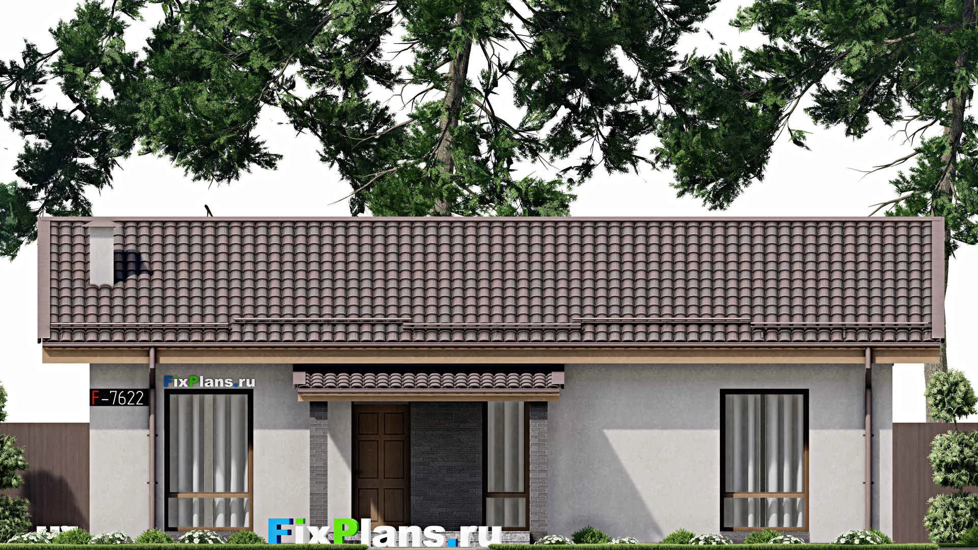 F-7622 - План одноэтажного дома 12 на 14, площадью 120 м² с террасой и 3 спальнями