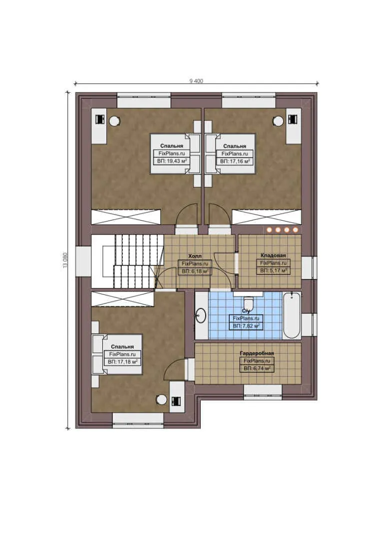 F-1070 - Планы двухэтажного дома 10 на 14, площадью 190 м² с террасой и 3 спальнями