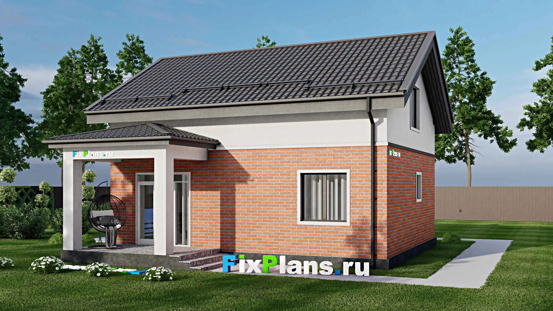 F-3446 - Проект дома с мансардой 9 на 10, площадью 130 м² с террасой и 3 спальнями