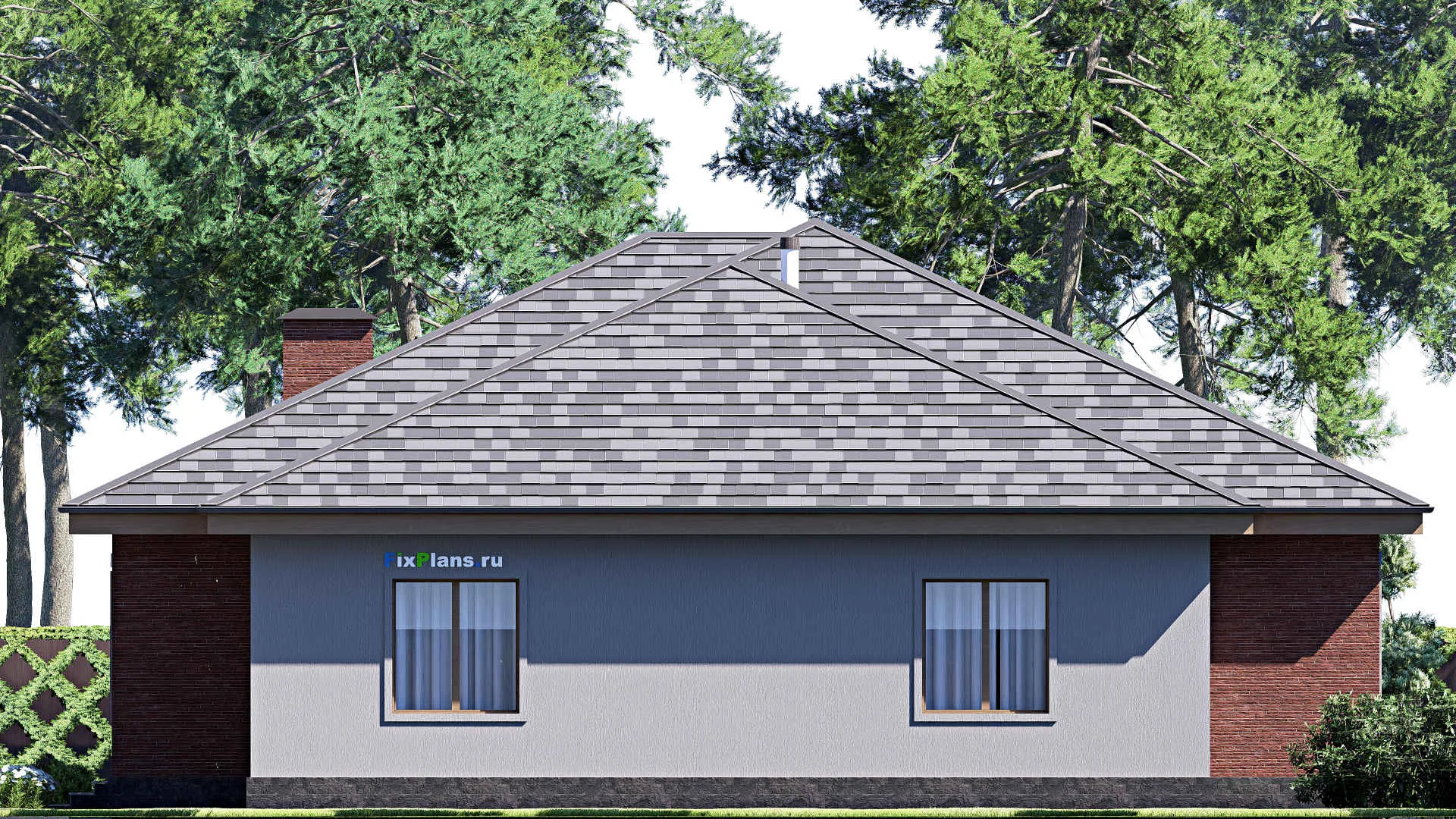 F-18197 - Проект одноэтажного дома 17 на 21, площадью 250 м² с террасой и 5 спальнями