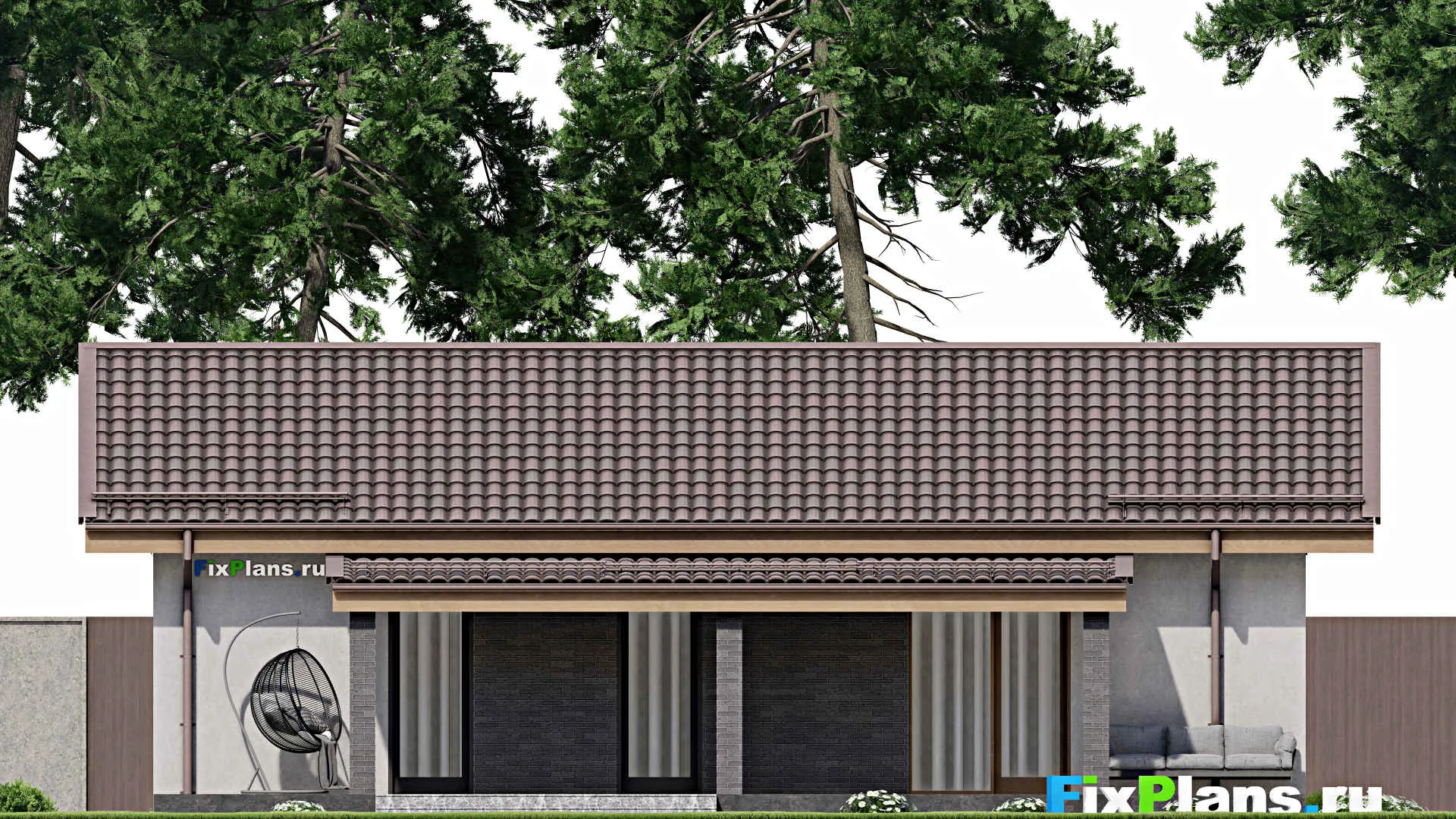 F-7622 - План одноэтажного дома 12 на 14, площадью 120 м² с террасой и 3 спальнями