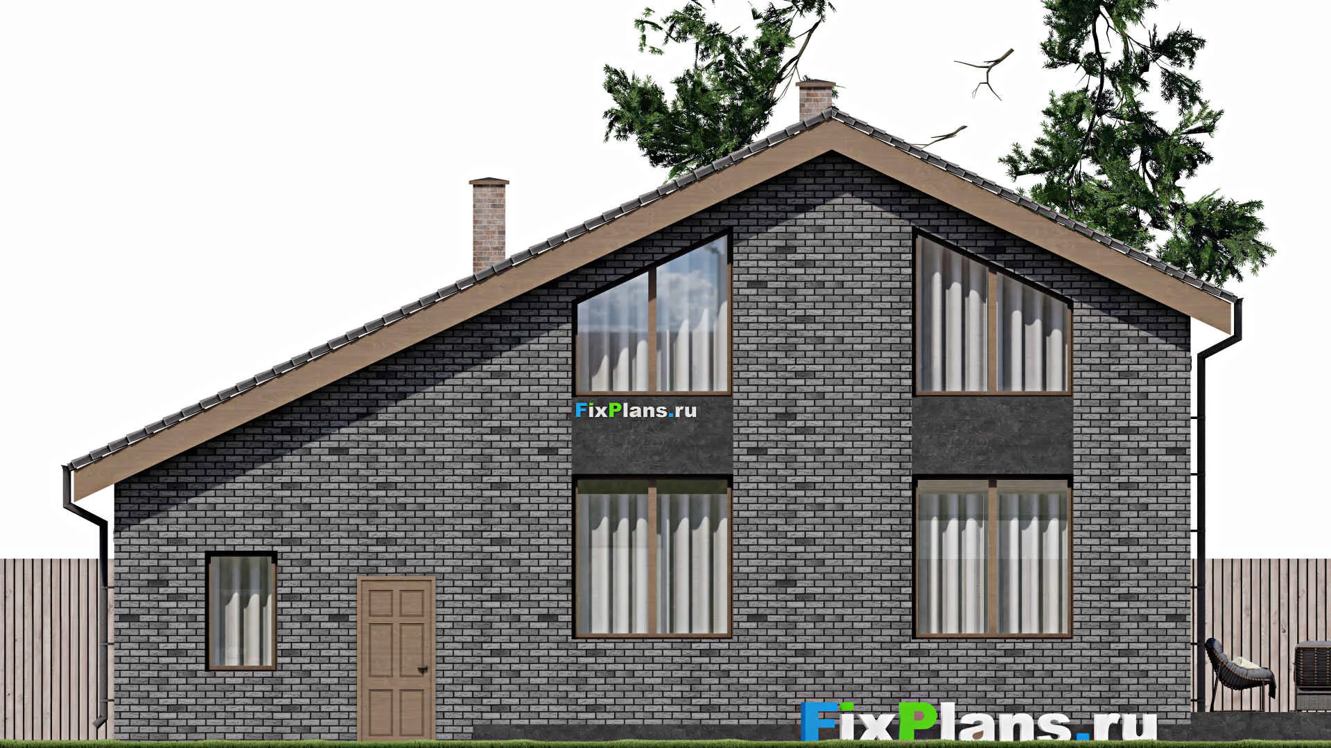 F-1403 - Проект дома с мансардой 12 на 14, площадью 190 м² с террасой, балконом, гаражом на 1 машину и 4 спальнями