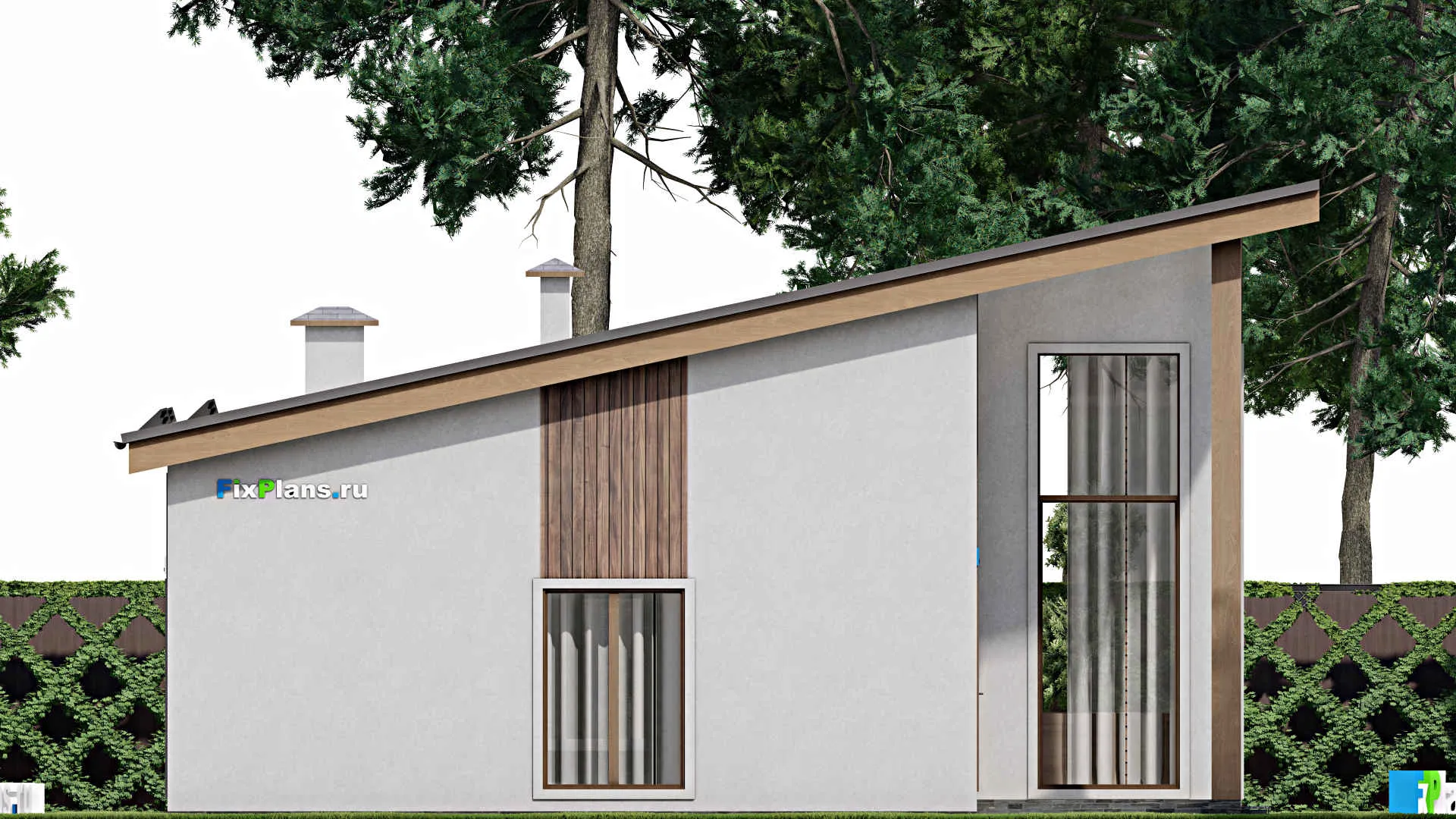 F-10115 - План одноэтажного дома 11 на 13, площадью 120 м² с террасой и 4 спальнями