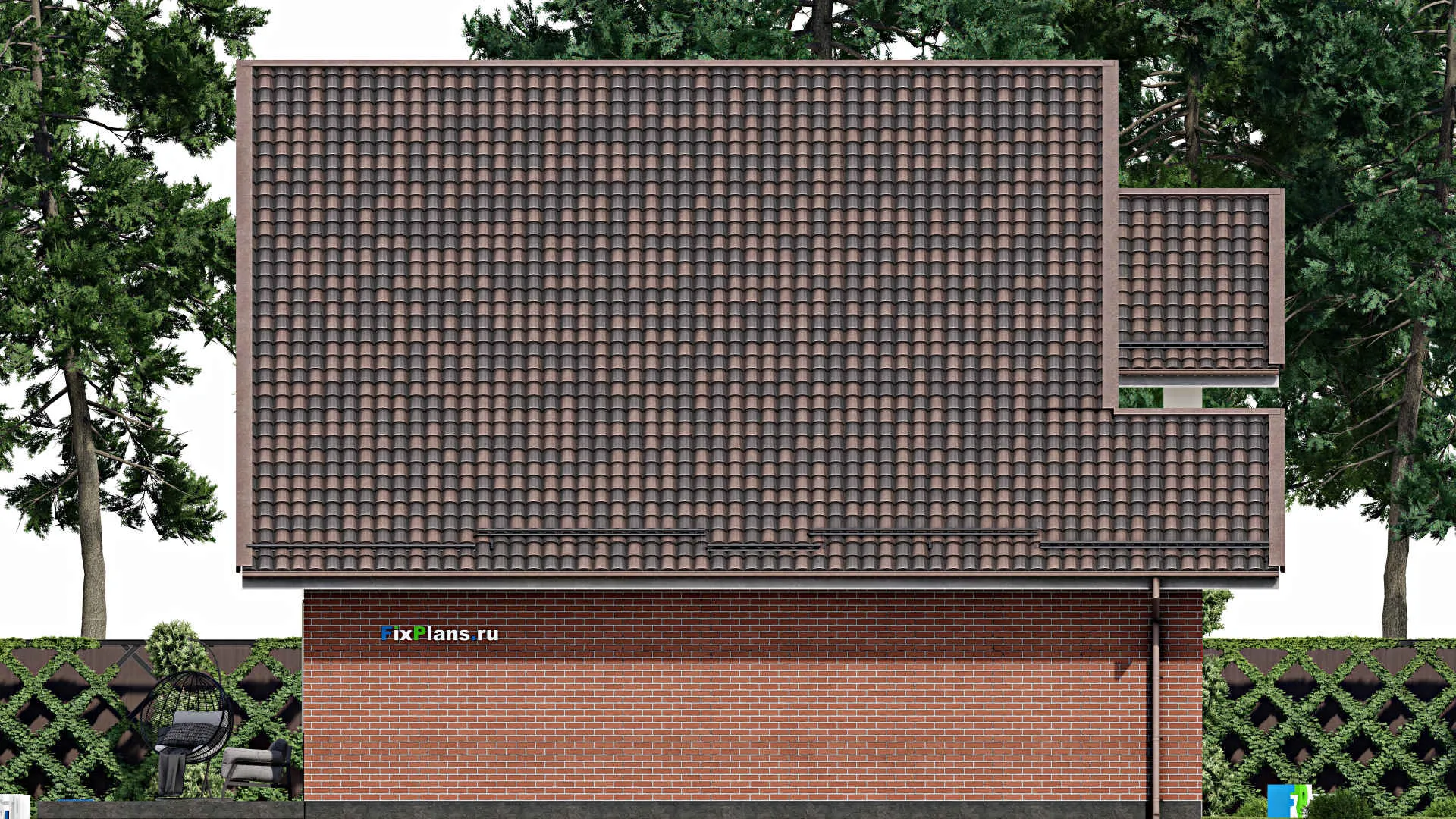 F-0260i - Проект дома с мансардой 12 на 17, площадью 280 м² с террасой, балконом, гаражом на 1 машину и 4 спальнями