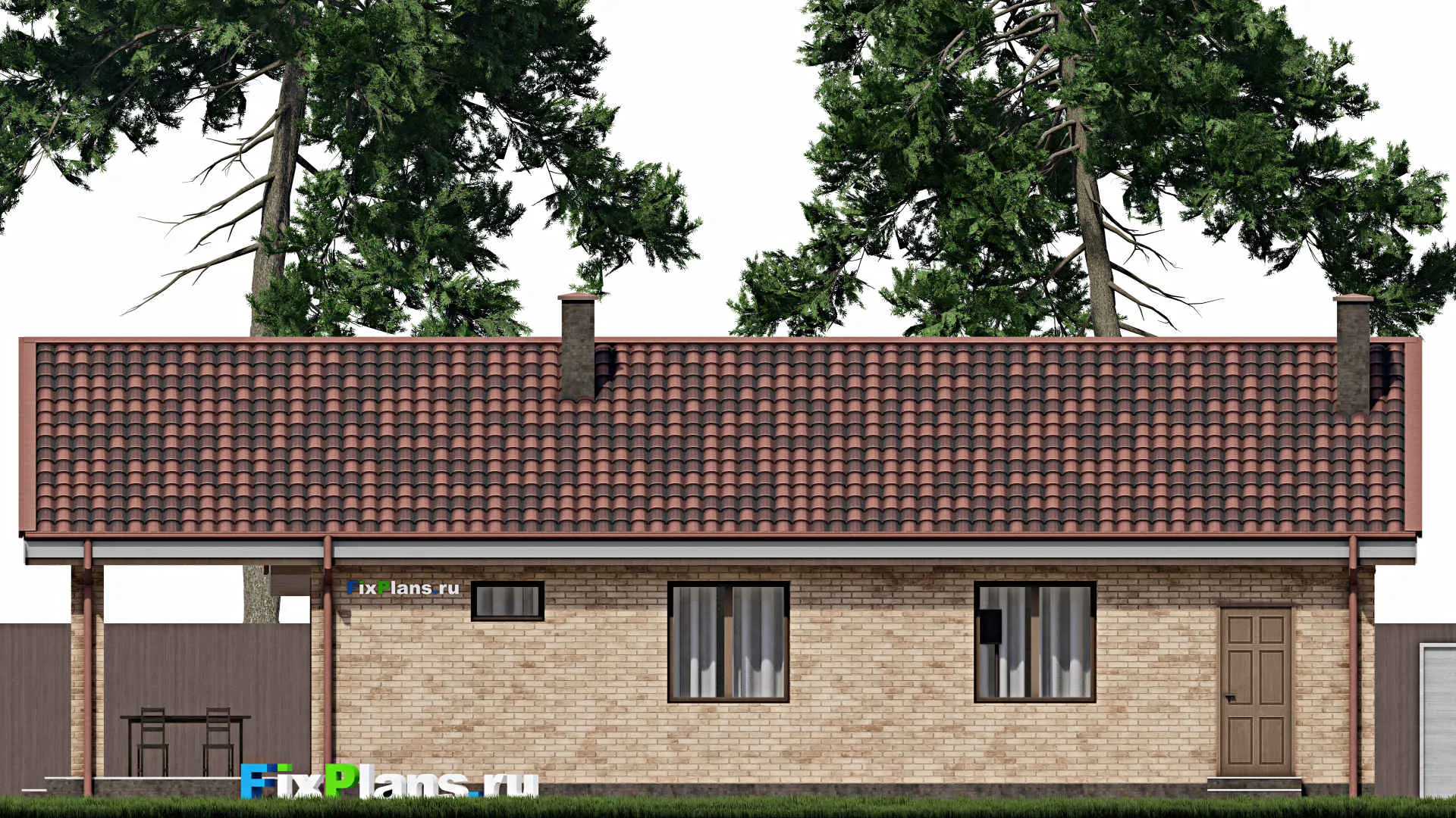 F-0611 - Проект одноэтажного дома 10 на 13, площадью 130 м² с террасой и 3 спальнями