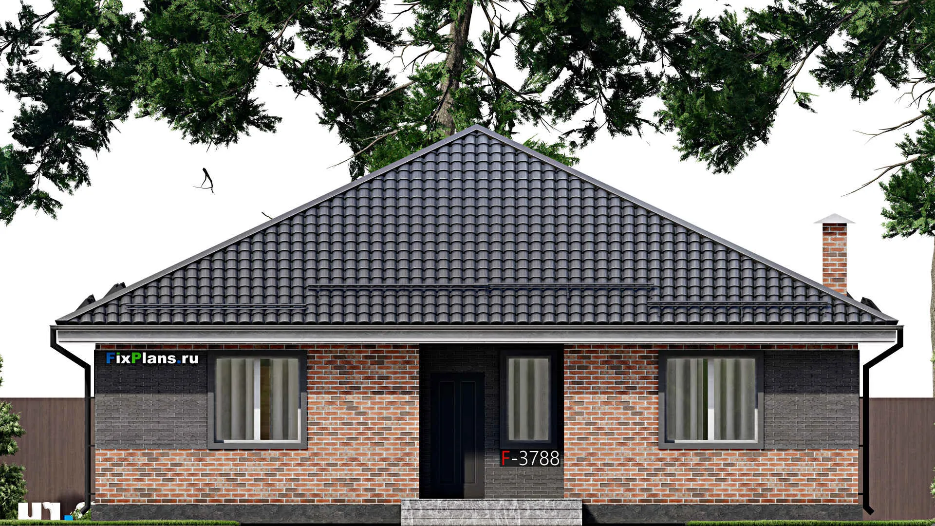 F-3788 - Проект одноэтажного дома 13 на 17, площадью 200 м² с террасой и 4 спальнями