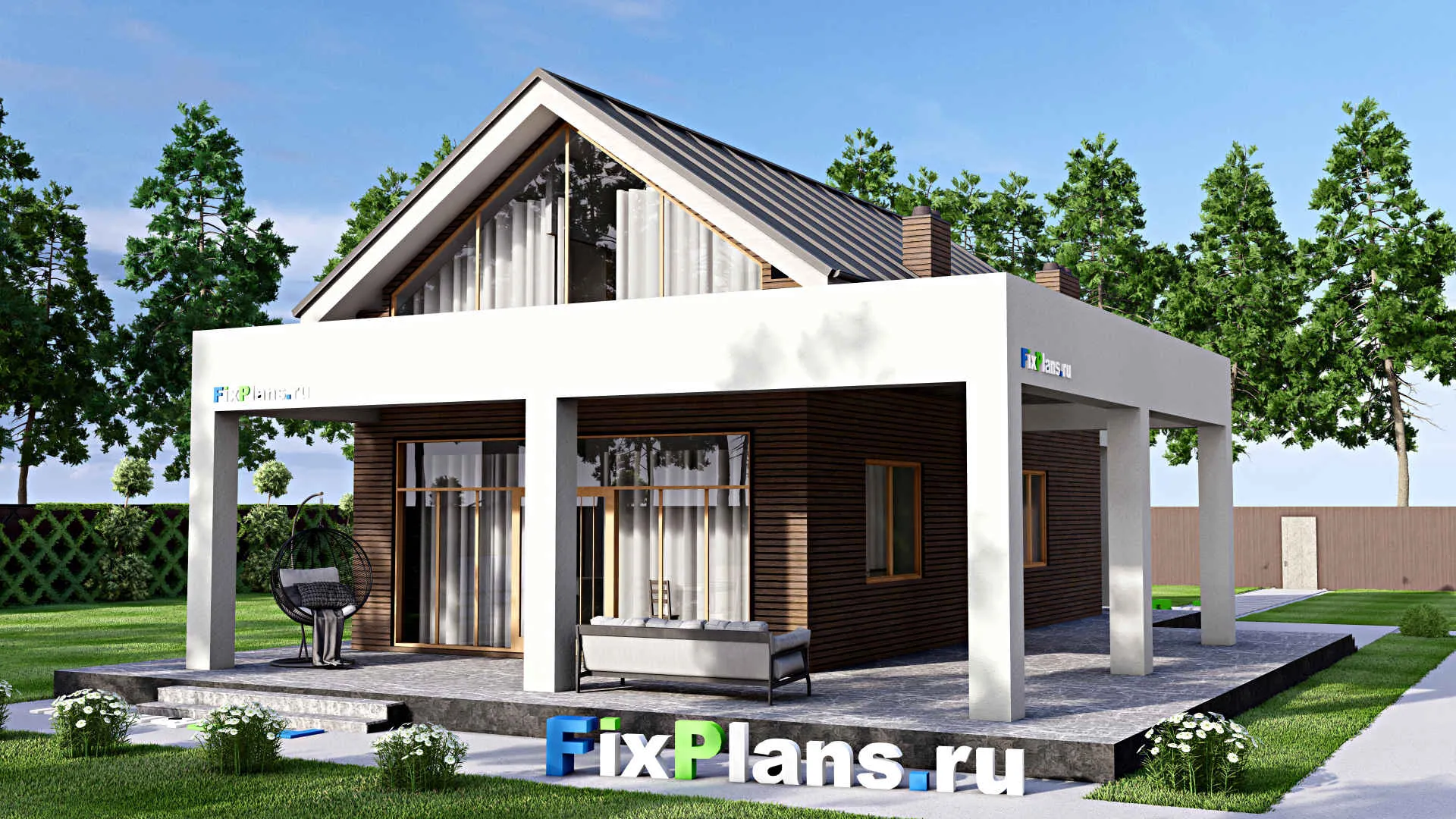 F-15965 - Проект дома с мансардой 13 на 19, площадью 250 м² с террасой и 3 спальнями