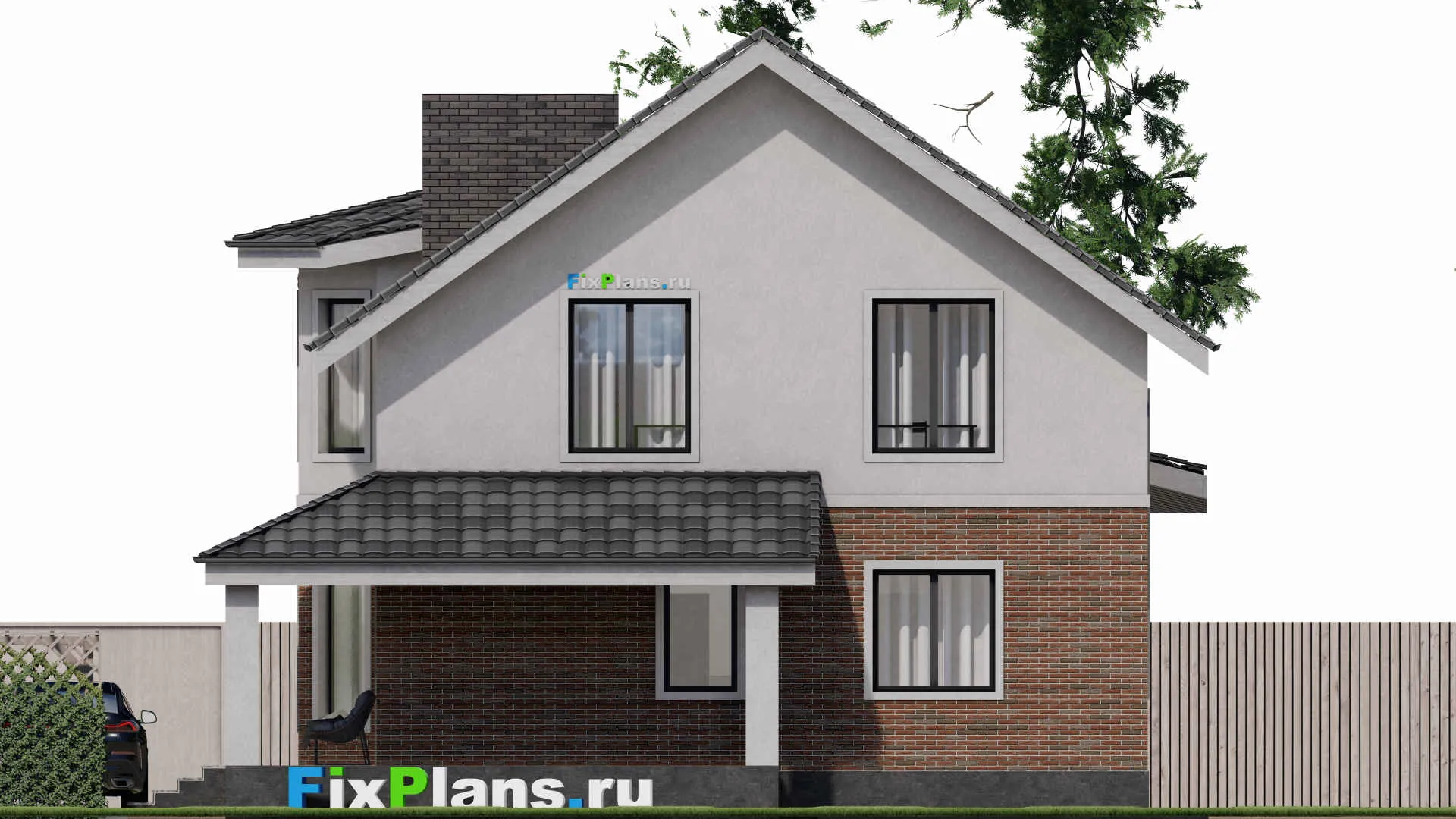 F-1592 - Проект дома с мансардой 11 на 15, площадью 210 м² с террасой и 5 спальнями