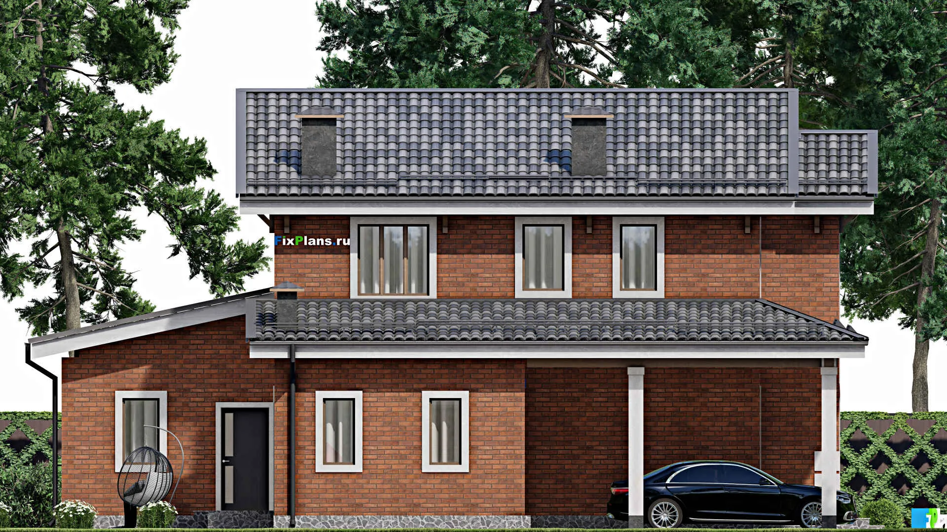 F-7280 - Планы двухэтажного дома 12 на 16, площадью 190 м² с баней и 4 спальнями