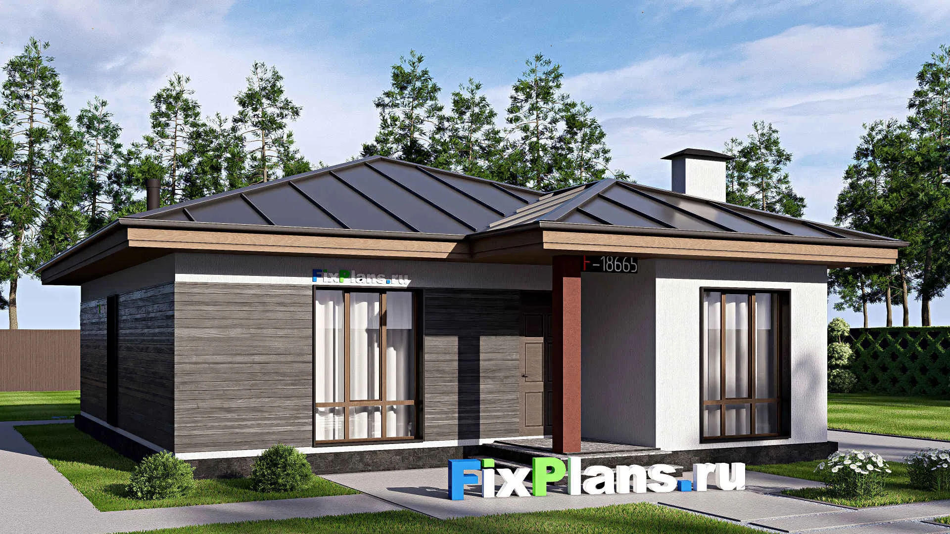 F-18665 - Проект одноэтажного дома 11 на 16, площадью 110 м² с террасой и 2 спальнями
