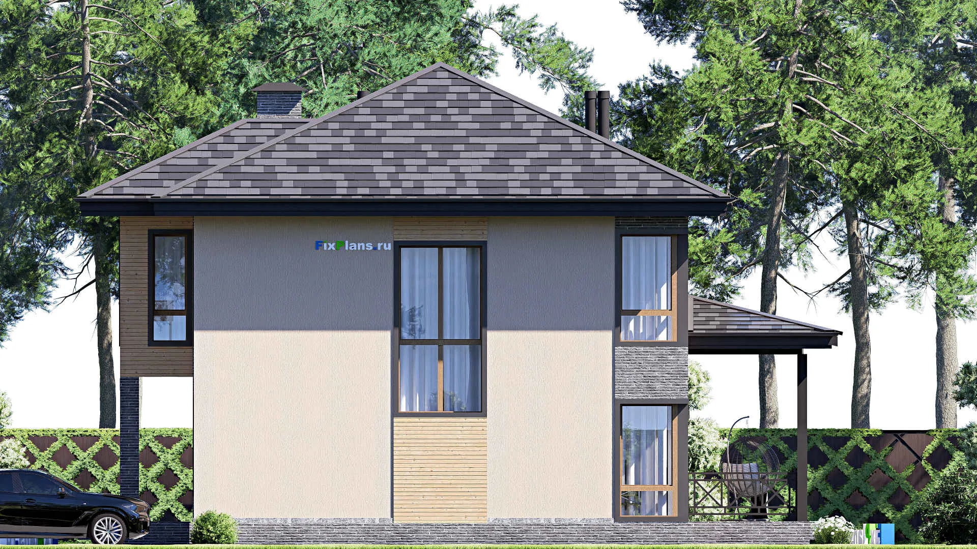 F-19538 - Проект двухэтажного дома 12 на 15, площадью 200 м² с террасой и 3 спальнями