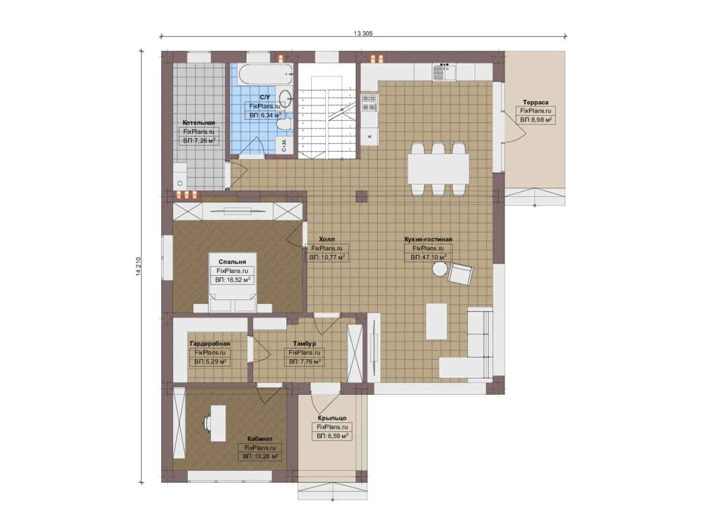 F-20762 - Планы двухэтажного дома 14 на 15, площадью 220 м² с террасой, балконом и 4 спальнями