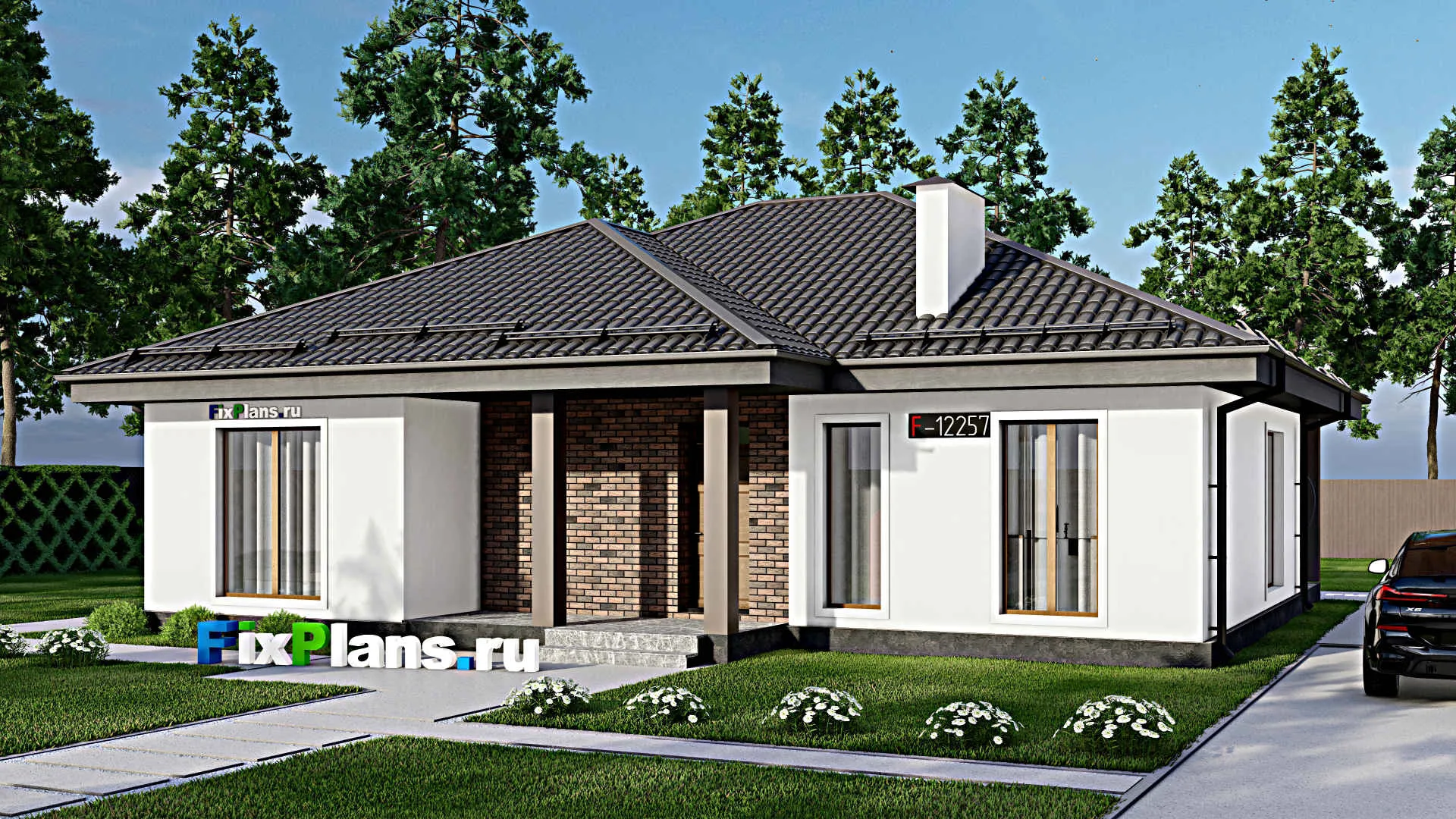 F-12257 - Проект одноэтажного дома 14 на 14, площадью 150 м² с 3 спальнями