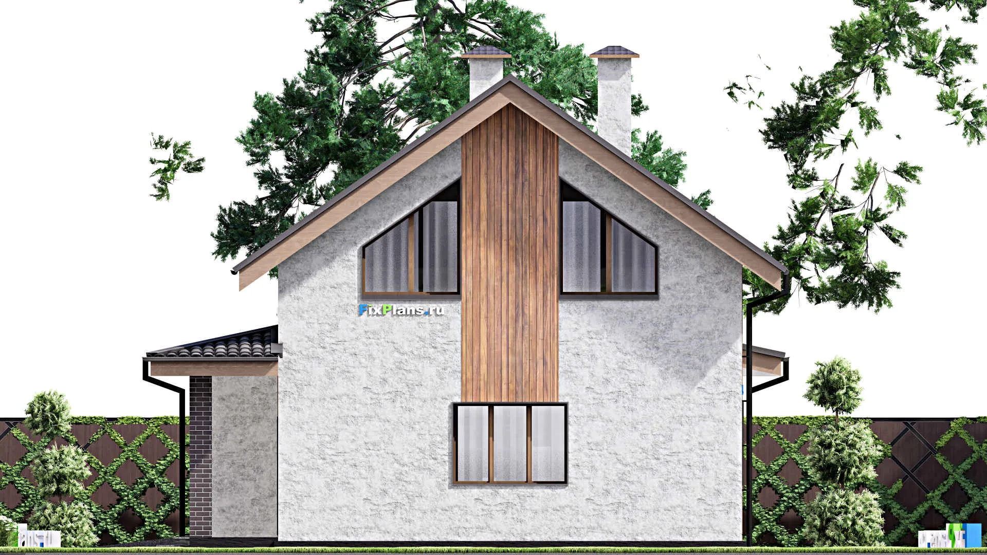 F-12851 - Проект дома с мансардой 10 на 16, площадью 180 м² с гаражом на 1 машину и 4 спальнями