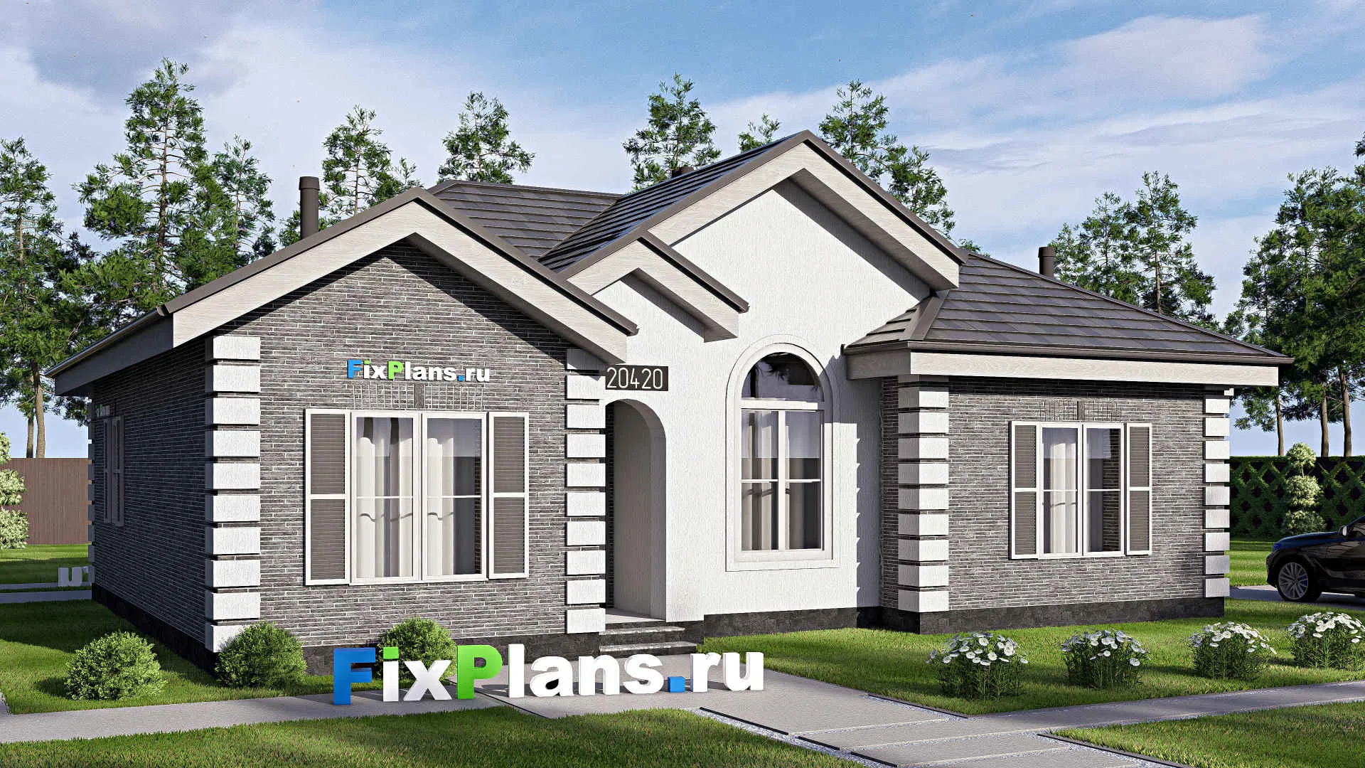 F-20420 - Проект одноэтажного дома 13 на 16, площадью 140 м² с террасой и 3 спальнями