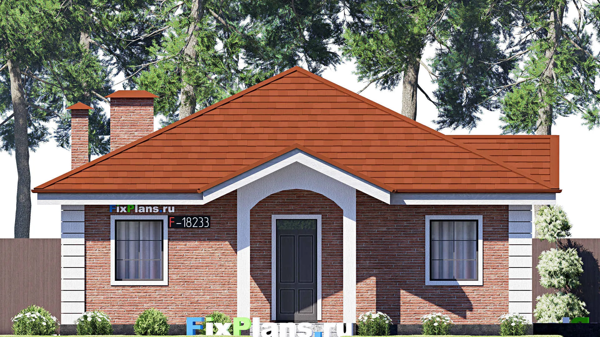 F-18233 - Проект одноэтажного дома 14 на 15, площадью 130 м² с террасой и 3 спальнями