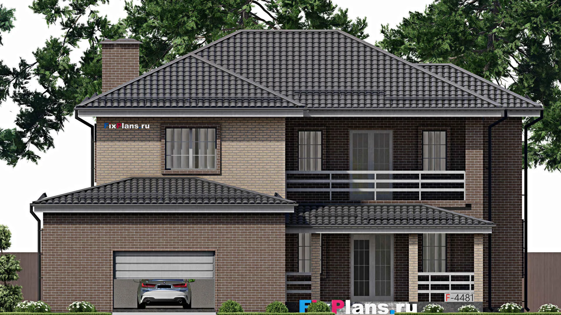 F-4481 - Проект двухэтажного дома 16 на 17, площадью 240 м² с балконом, гаражом на 2 машины и 3 спальнями