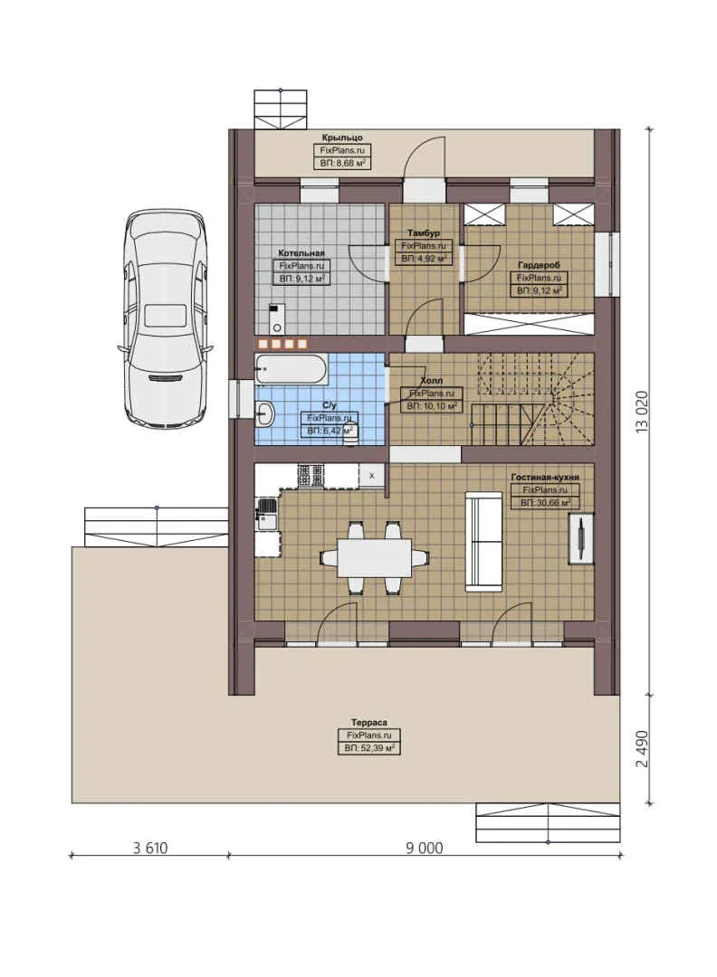 F-2861 - Планы дома с мансардой 9 на 14, площадью 220 м² с террасой, балконом и 4 спальнями