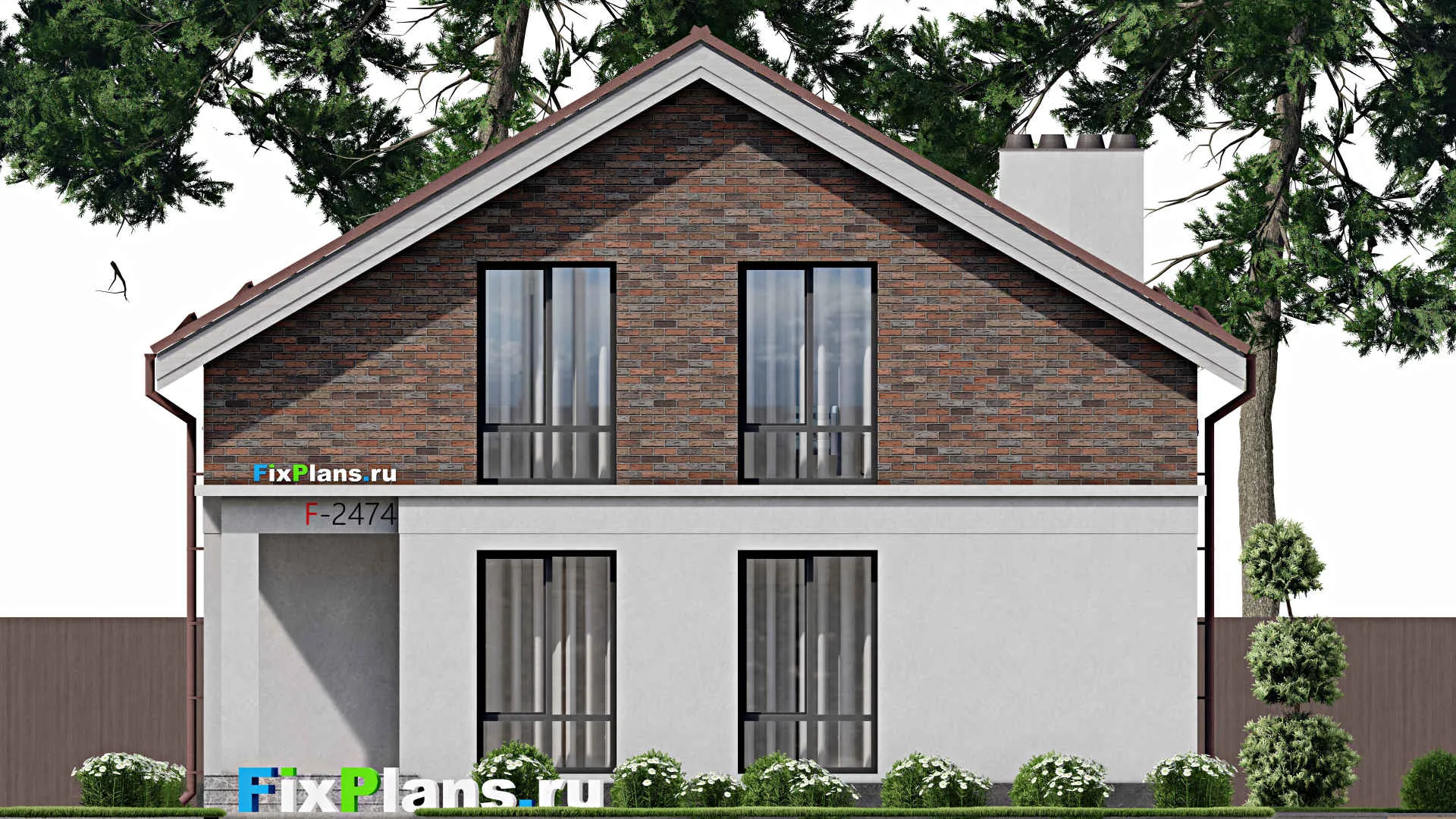 F-2474 - Проект дома с мансардой 11 на 14, площадью 230 м² с террасой, балконом и 5 спальнями