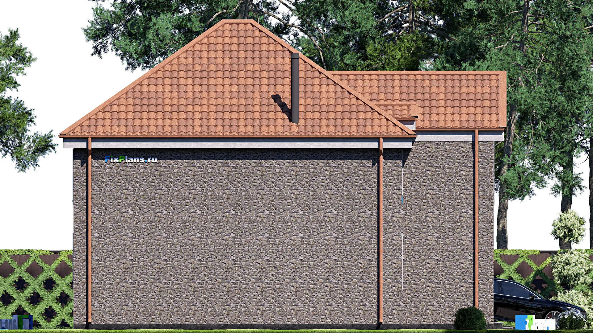 F-20186 - Планы двухэтажного дома 13 на 13, площадью 190 м² с гаражом на 1 машину и 3 спальнями