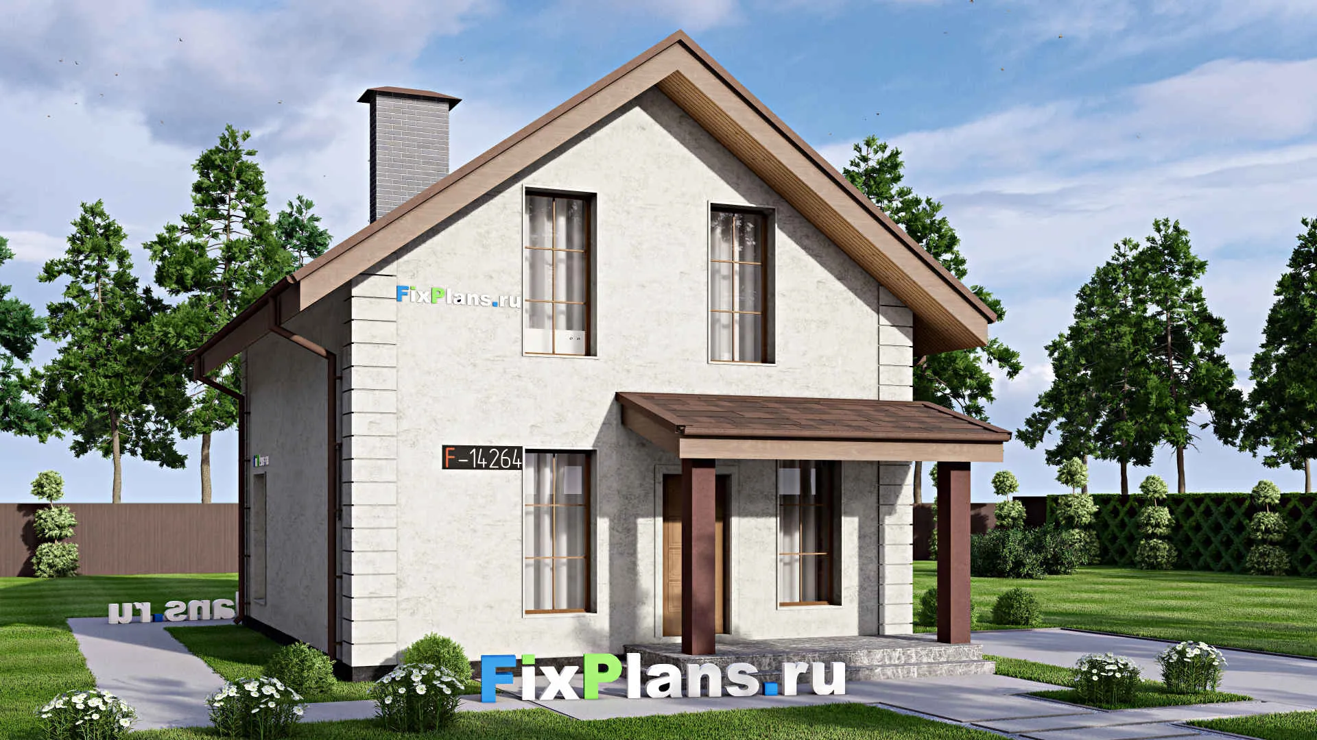 F-14264 - Проект дома с мансардой 11 на 14, площадью 130 м² с террасой и 2 спальнями