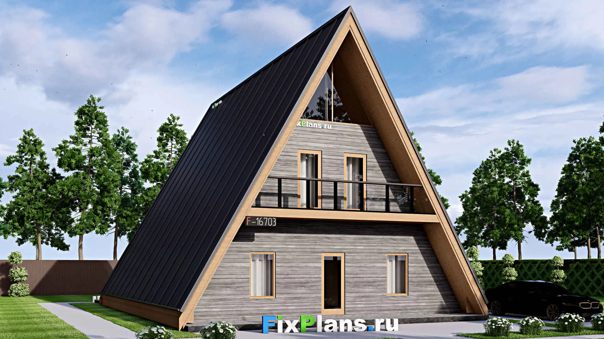 F-16703 - Проект дома с мансардой 11 на 18, площадью 220 м² с террасой, балконом и 4 спальнями