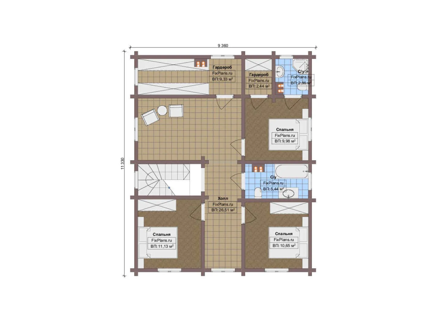 F-12518 - Планы дома с мансардой 10 на 14, площадью 170 м² с 5 спальнями