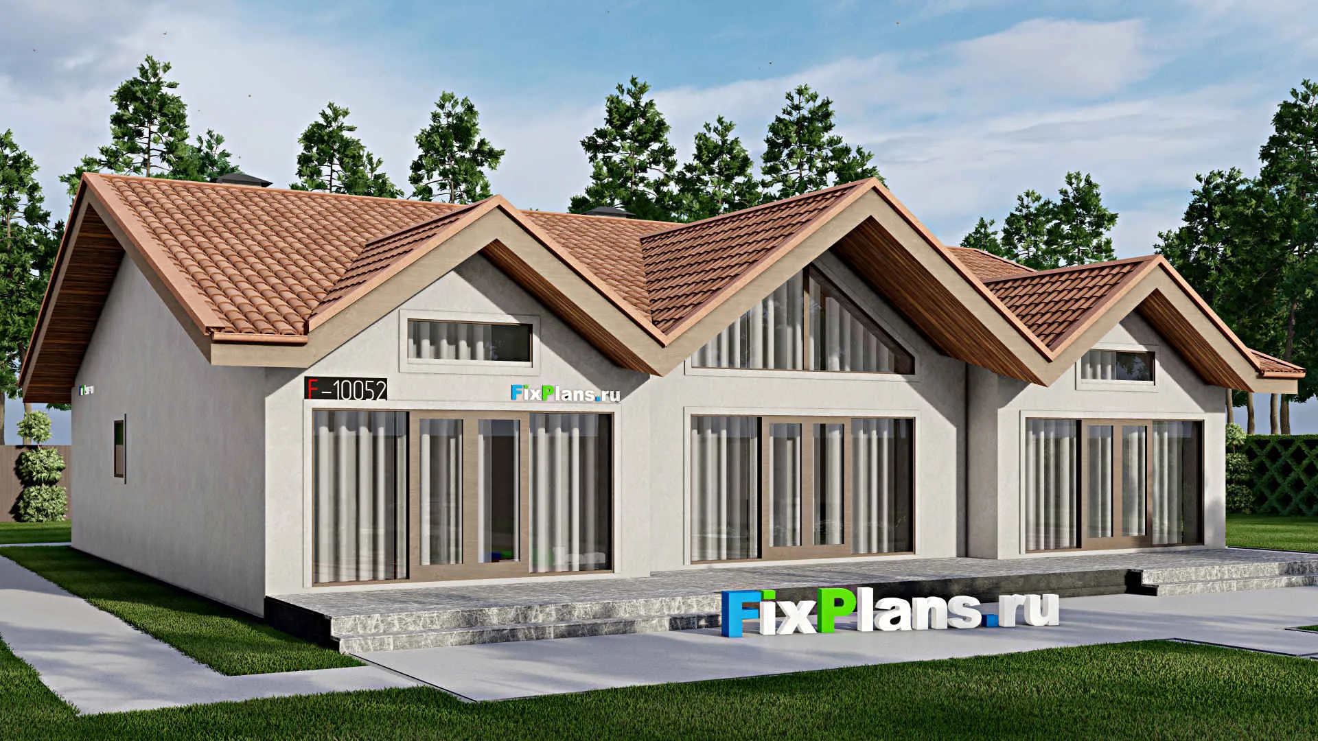 F-10052 - Проект одноэтажного дома 17 на 17, площадью 230 м² с 3 спальнями