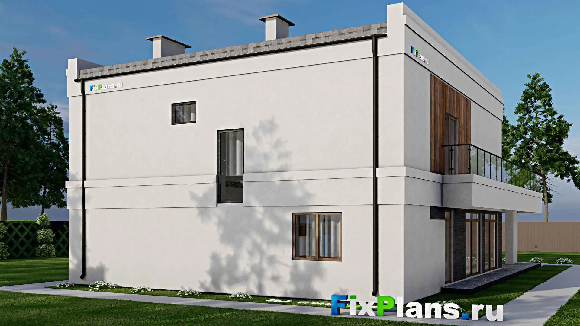 F-8693 - Планы двухэтажного дома 14 на 19, площадью 410 м² с террасой, балконом, баней и 5 спальнями