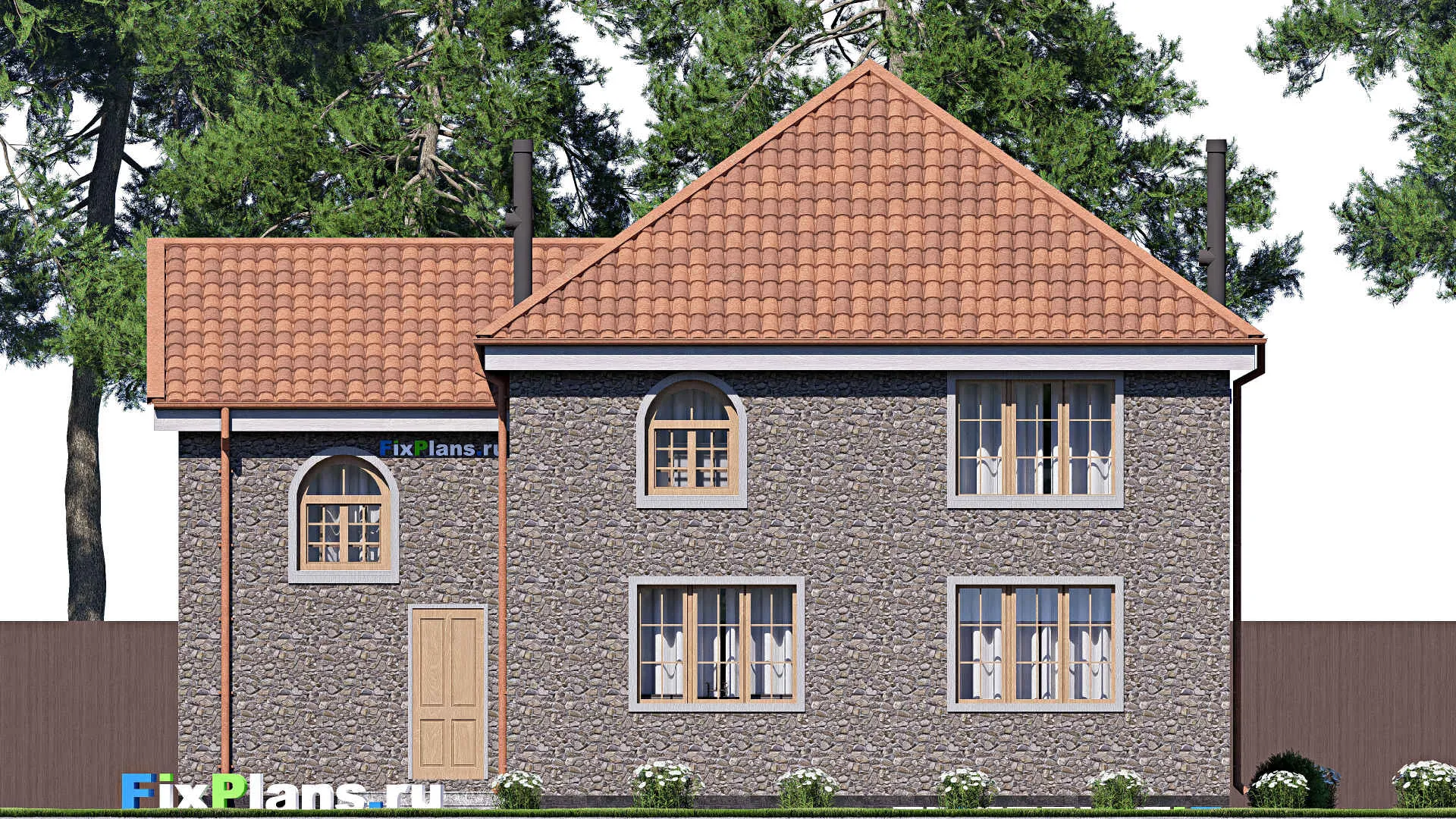 F-20186 - Планы двухэтажного дома 13 на 13, площадью 190 м² с гаражом на 1 машину и 3 спальнями