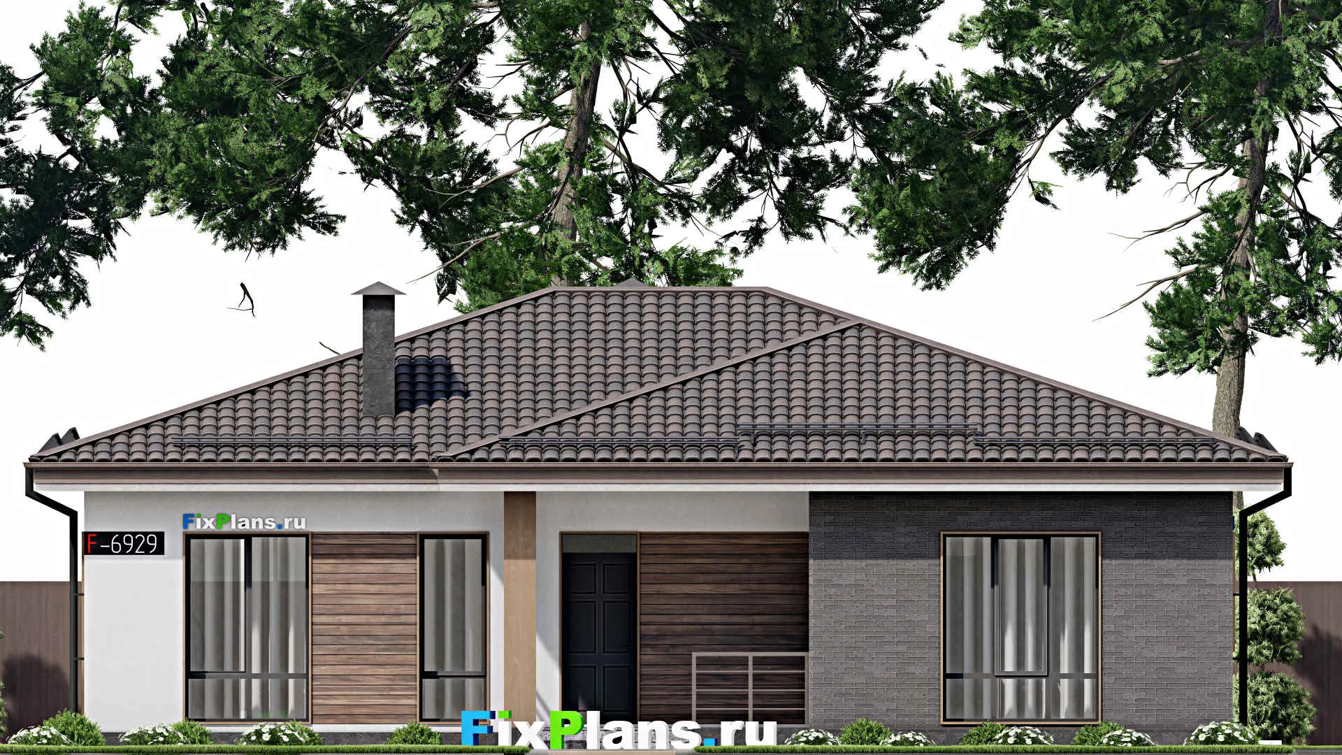 F-6929 - План одноэтажного дома 14 на 15, площадью 140 м² с террасой и 3 спальнями