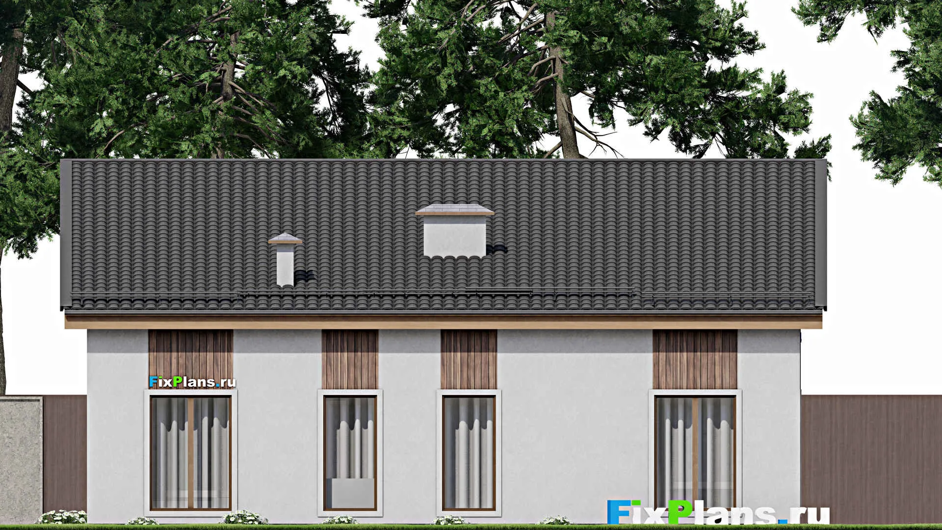 F-10115 - План одноэтажного дома 11 на 13, площадью 120 м² с террасой и 4 спальнями