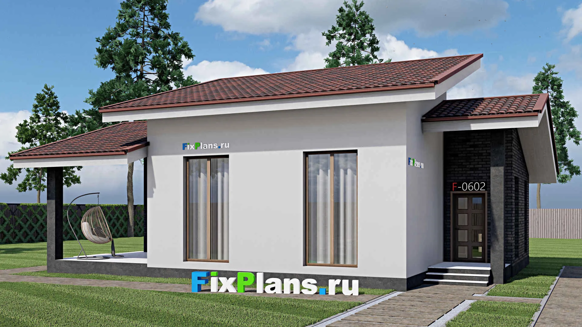 F-1106 - Проект одноэтажного дома 10 на 14, площадью 110 м² с террасой и 2 спальнями