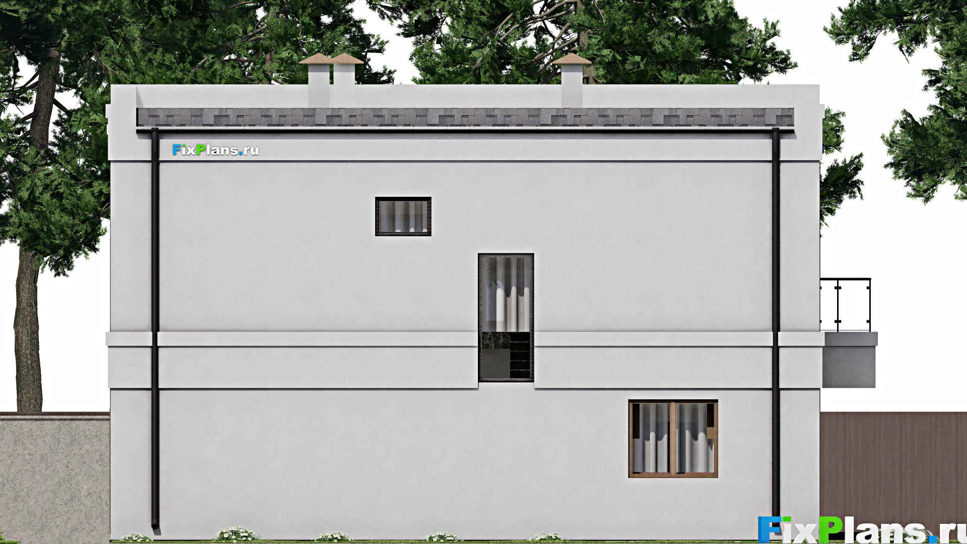 F-8693 - Планы двухэтажного дома 14 на 19, площадью 410 м² с террасой, балконом, баней и 5 спальнями