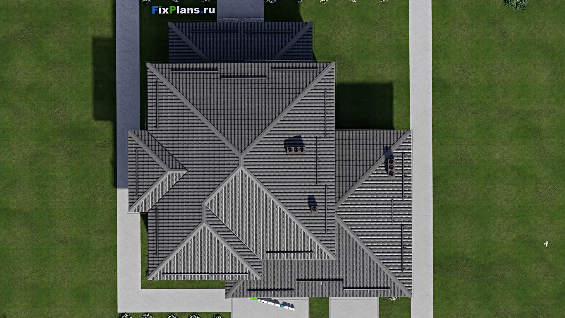 F-3887 - Проект двухэтажного дома 14 на 17, площадью 240 м² с террасой, гаражом на 1 машину и 4 спальнями