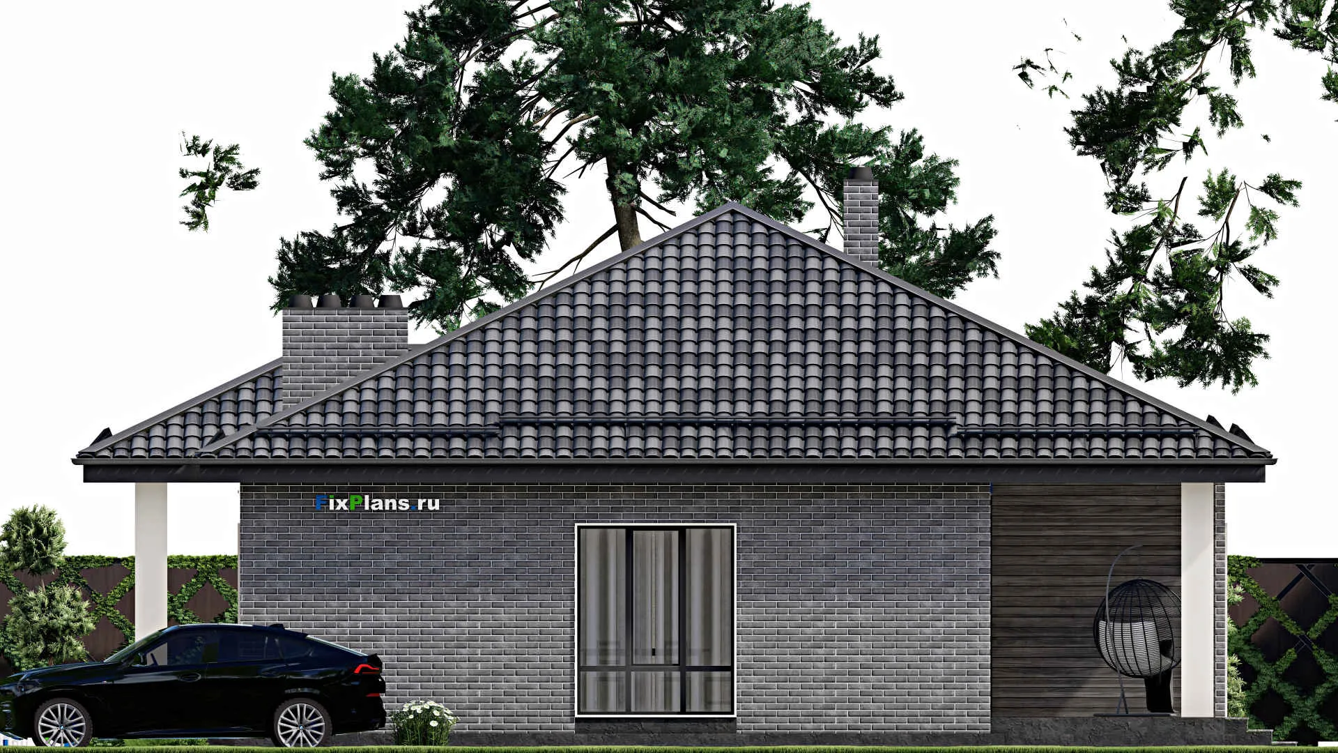 F-7532 - Проект одноэтажного дома 14 на 16, площадью 150 м² с террасой и 3 спальнями