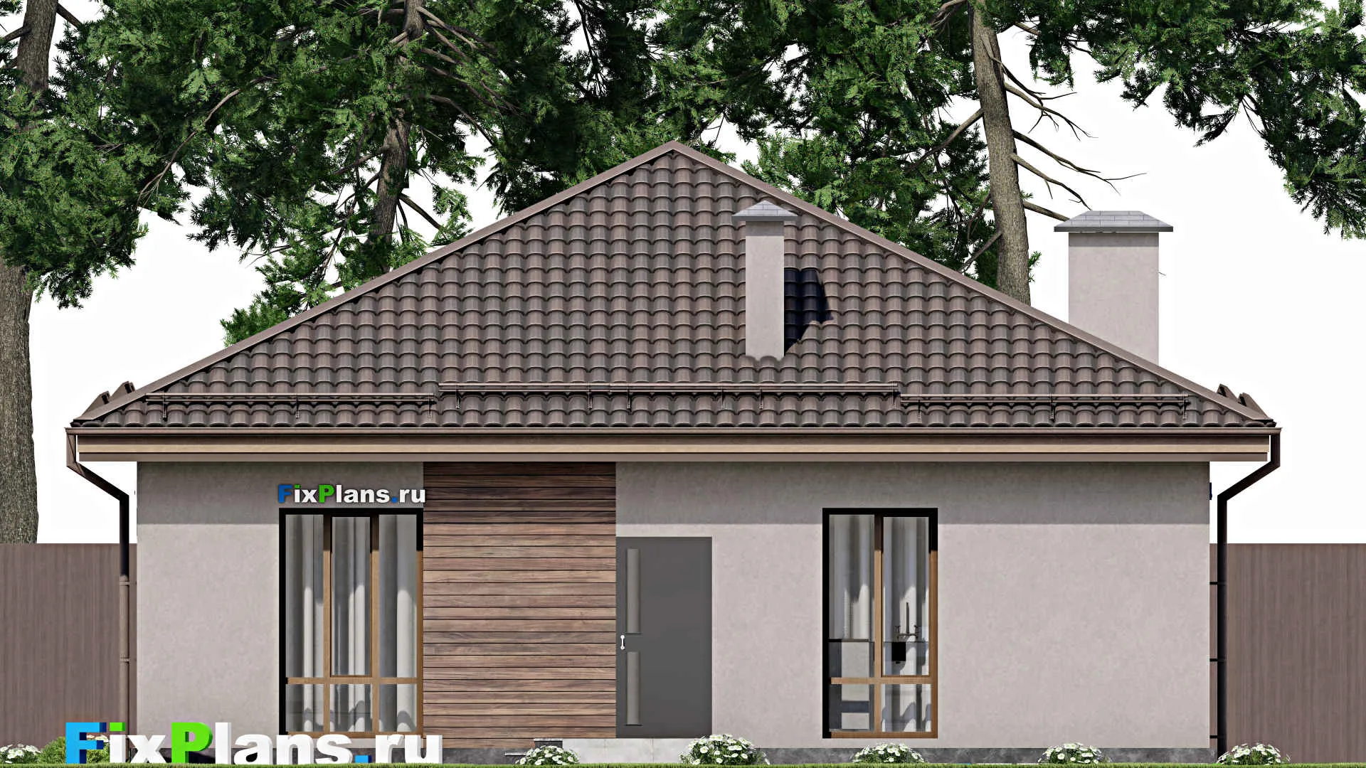 F-8216 - Проект одноэтажного дома 12 на 21, площадью 150 м² с гаражом на 1 машину и 3 спальнями