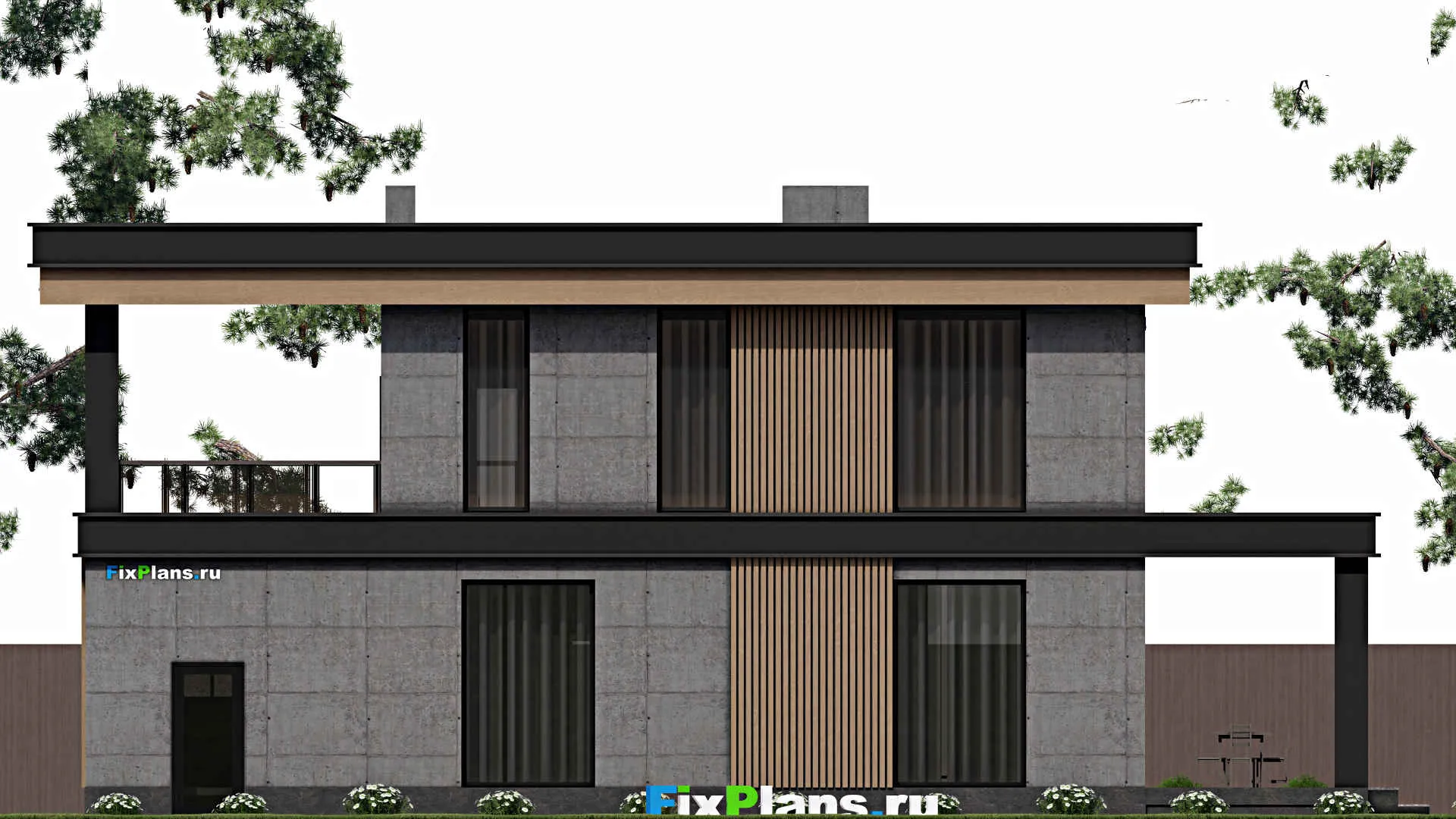 F-1313 - Проект двухэтажного дома 11 на 15, площадью 230 м² с террасой, балконом, гаражом на 1 машину и 3 спальнями