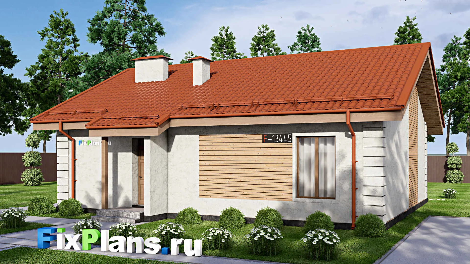 F-13445 - Проект одноэтажного дома 12 на 13, площадью 100 м² с 3 спальнями