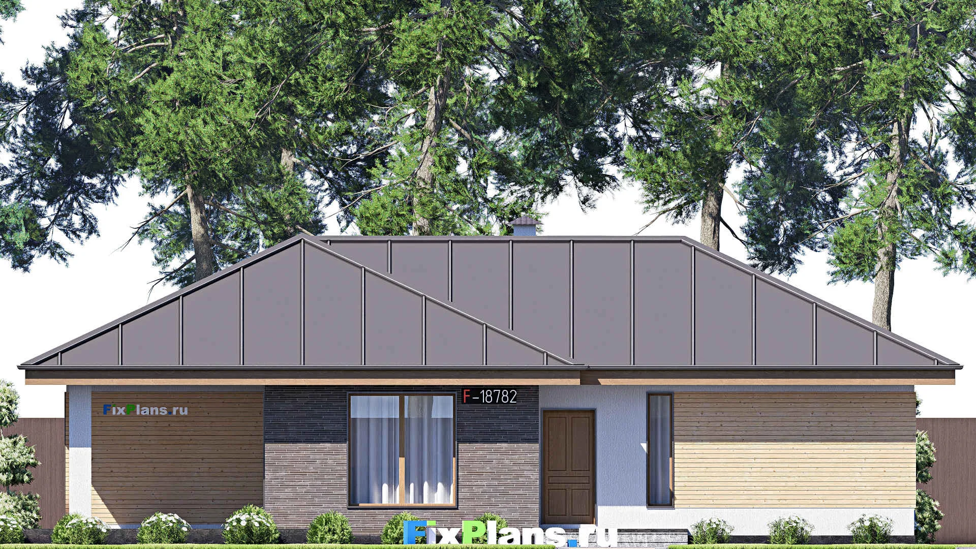 F-18782 - Проект одноэтажного дома 10 на 17, площадью 120 м² с террасой и 3 спальнями