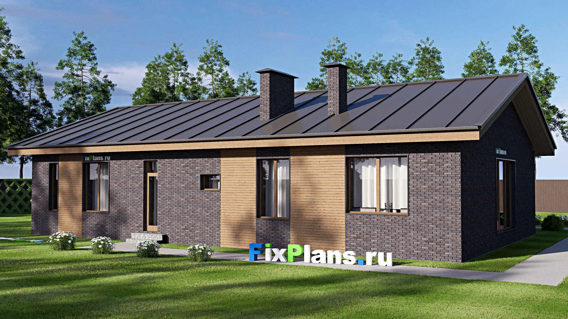 F-17666 - Проект одноэтажного дома 15 на 19, площадью 180 м² с баней и 4 спальнями