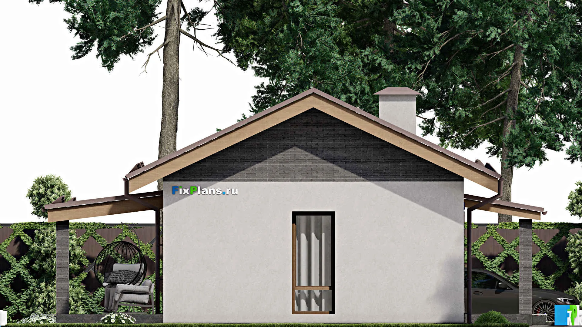 F-7622 - План одноэтажного дома 12 на 14, площадью 120 м² с террасой и 3 спальнями