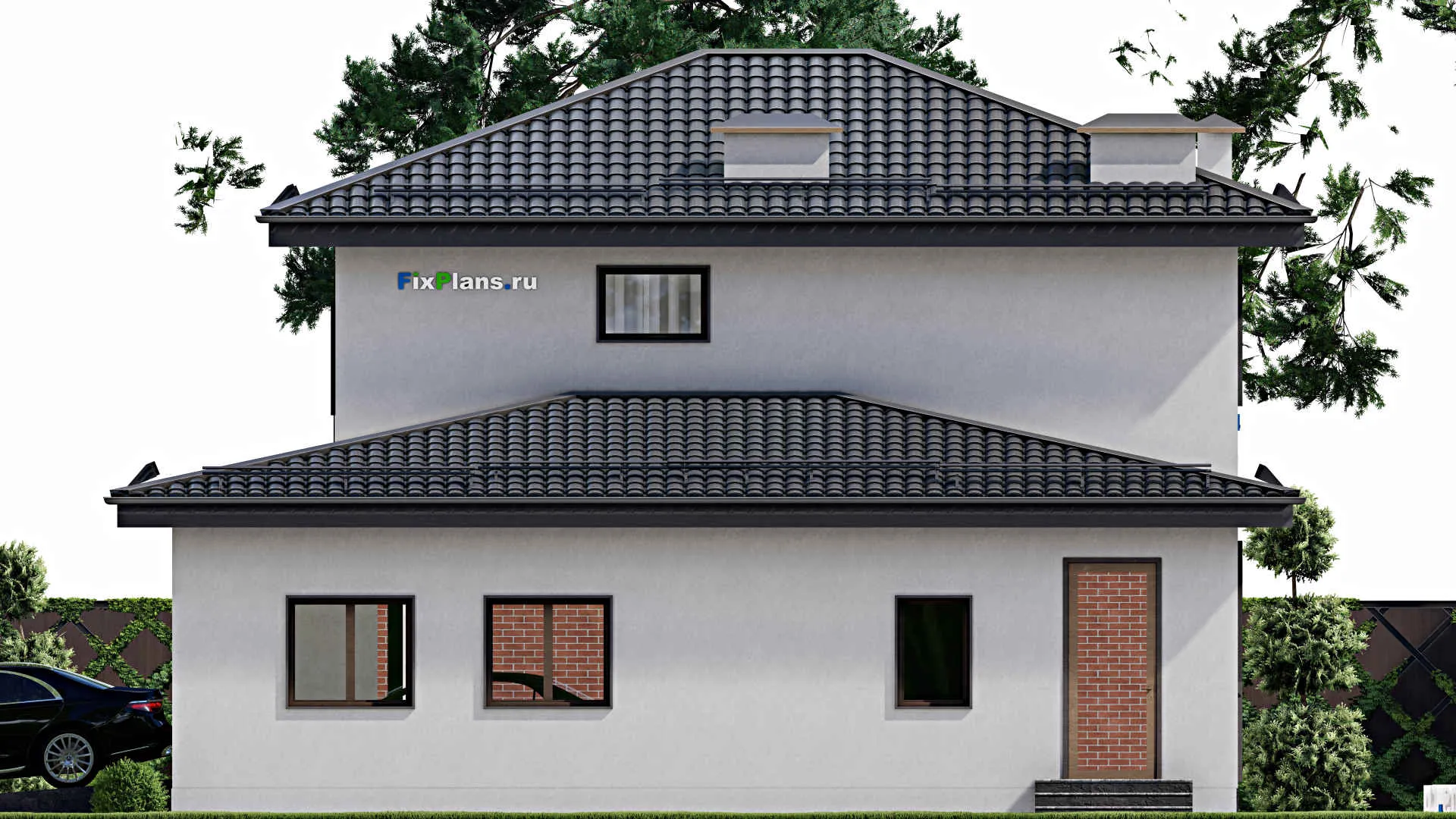 F-9773 - Проект двухэтажного дома 12 на 13, площадью 170 м² с гаражом на 1 машину и 2 спальнями