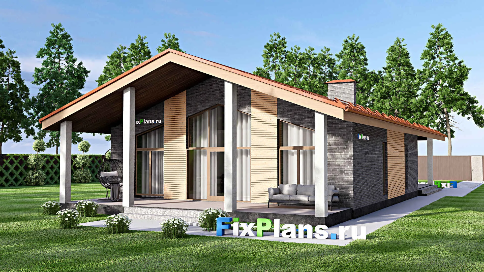 F-13706 - Проект одноэтажного дома 11 на 22, площадью 200 м² с террасой и 3 спальнями