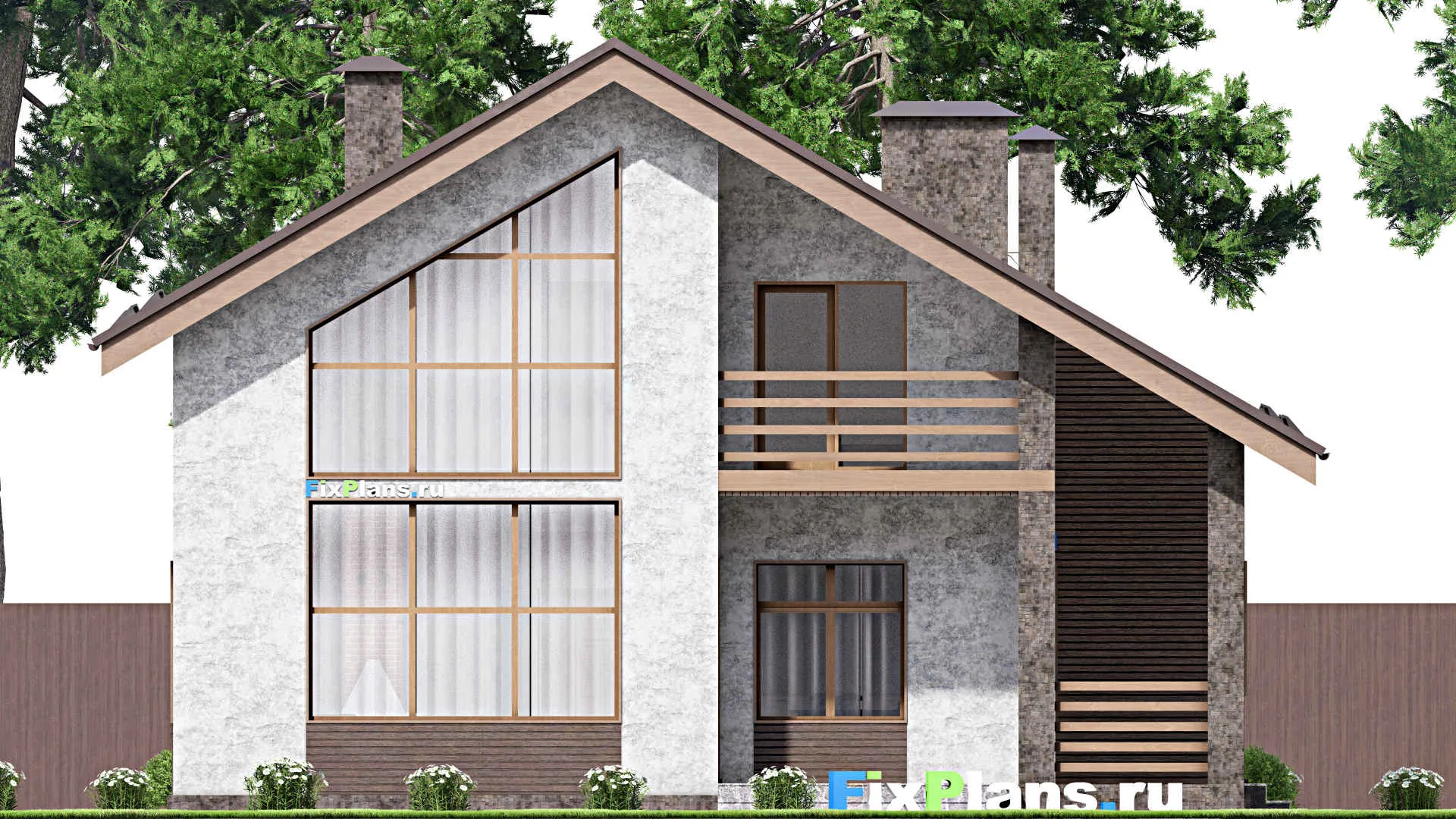 F-13328 - Проект дома с мансардой 12 на 16, площадью 220 м² с террасой, балконом и 3 спальнями