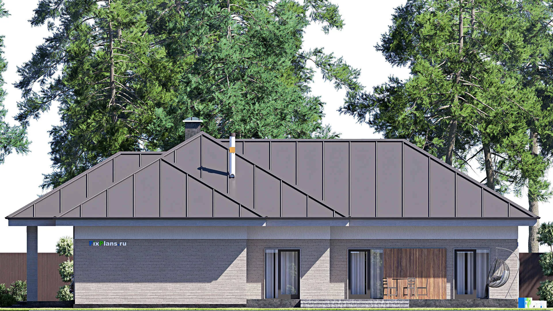 F-20402 - Проект одноэтажного дома 16 на 22, площадью 270 м² с террасой, гаражом на 1 машину и 3 спальнями